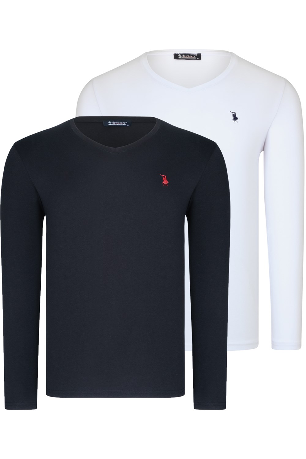 İKİLİ SET T8587 DEWBERRY V YAKA ERKEK SWEATSHIRT-BEYAZ-SİYAH