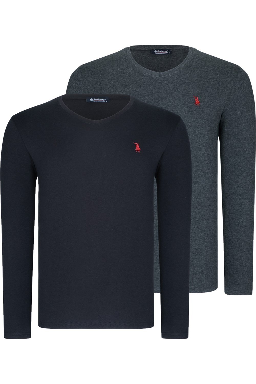 İKİLİ SET T8587 DEWBERRY V YAKA ERKEK SWEATSHIRT-ANTRASİT-SİYAH