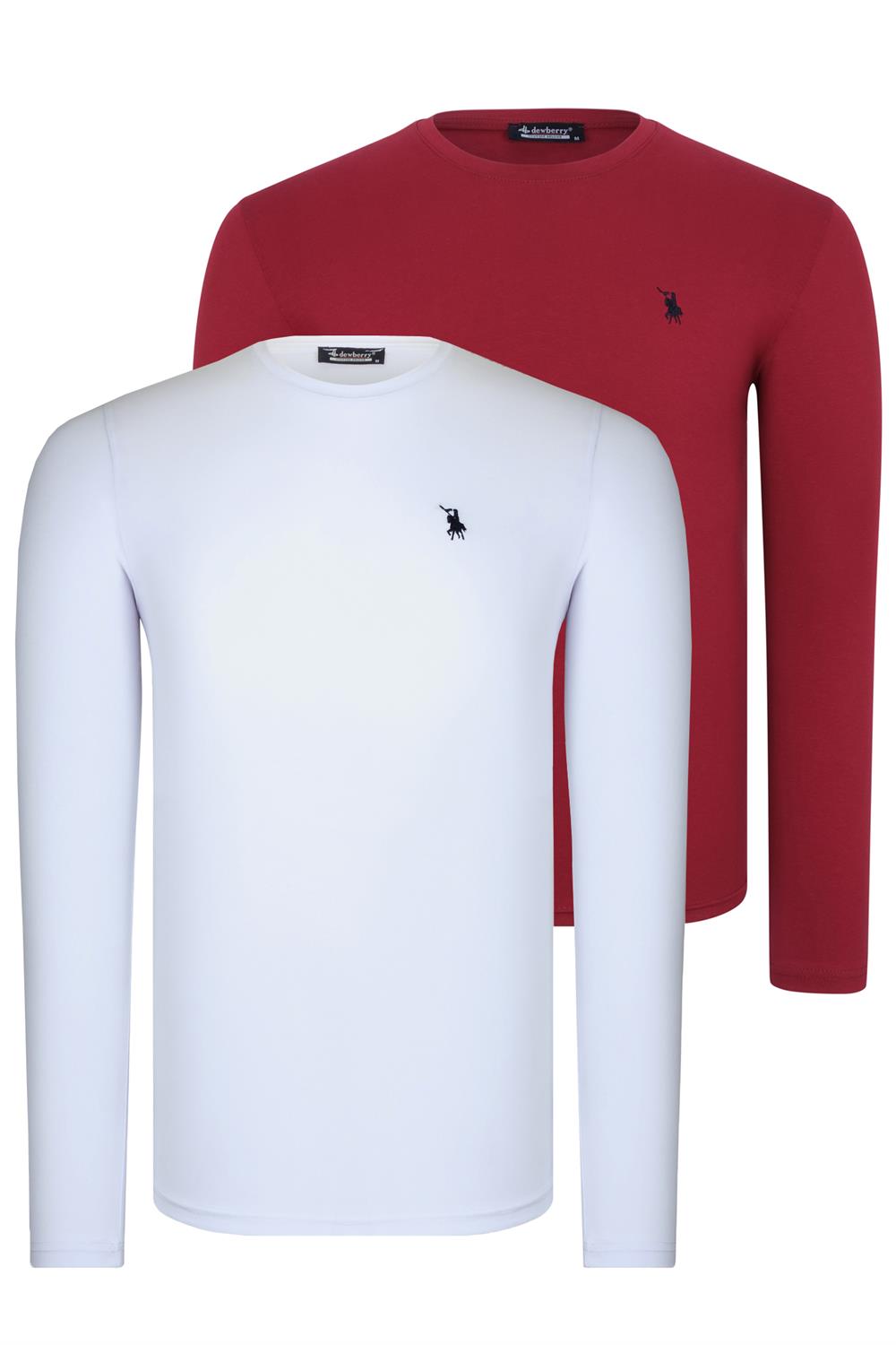 İKİLİ SET T8588 DEWBERRY YUVARLAK YAKA ERKEK SWEATSHIRT-BEYAZ-BORDO