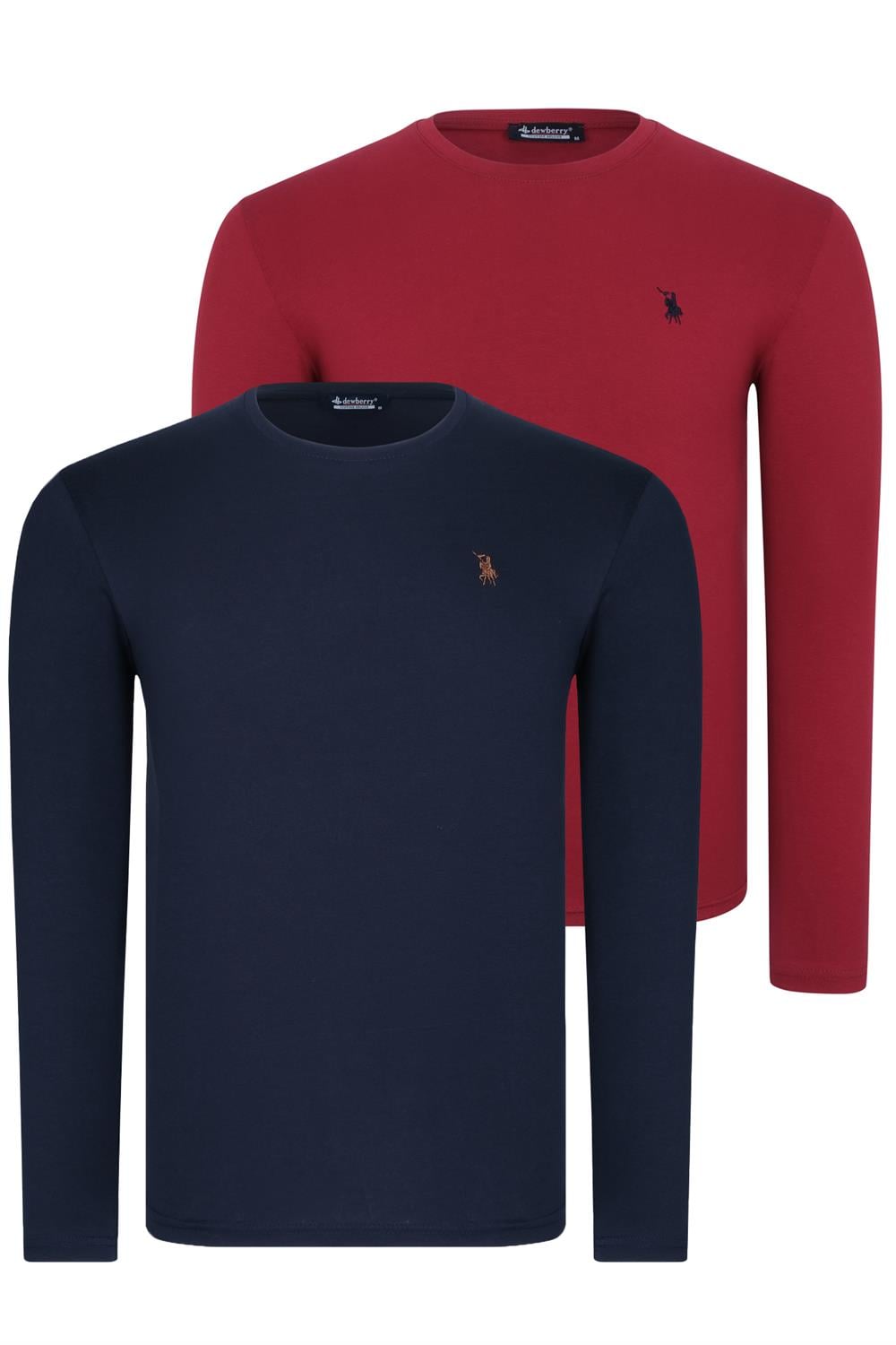 İKİLİ SET T8588 DEWBERRY YUVARLAK YAKA ERKEK SWEATSHIRT-BORDO-LACİVERT
