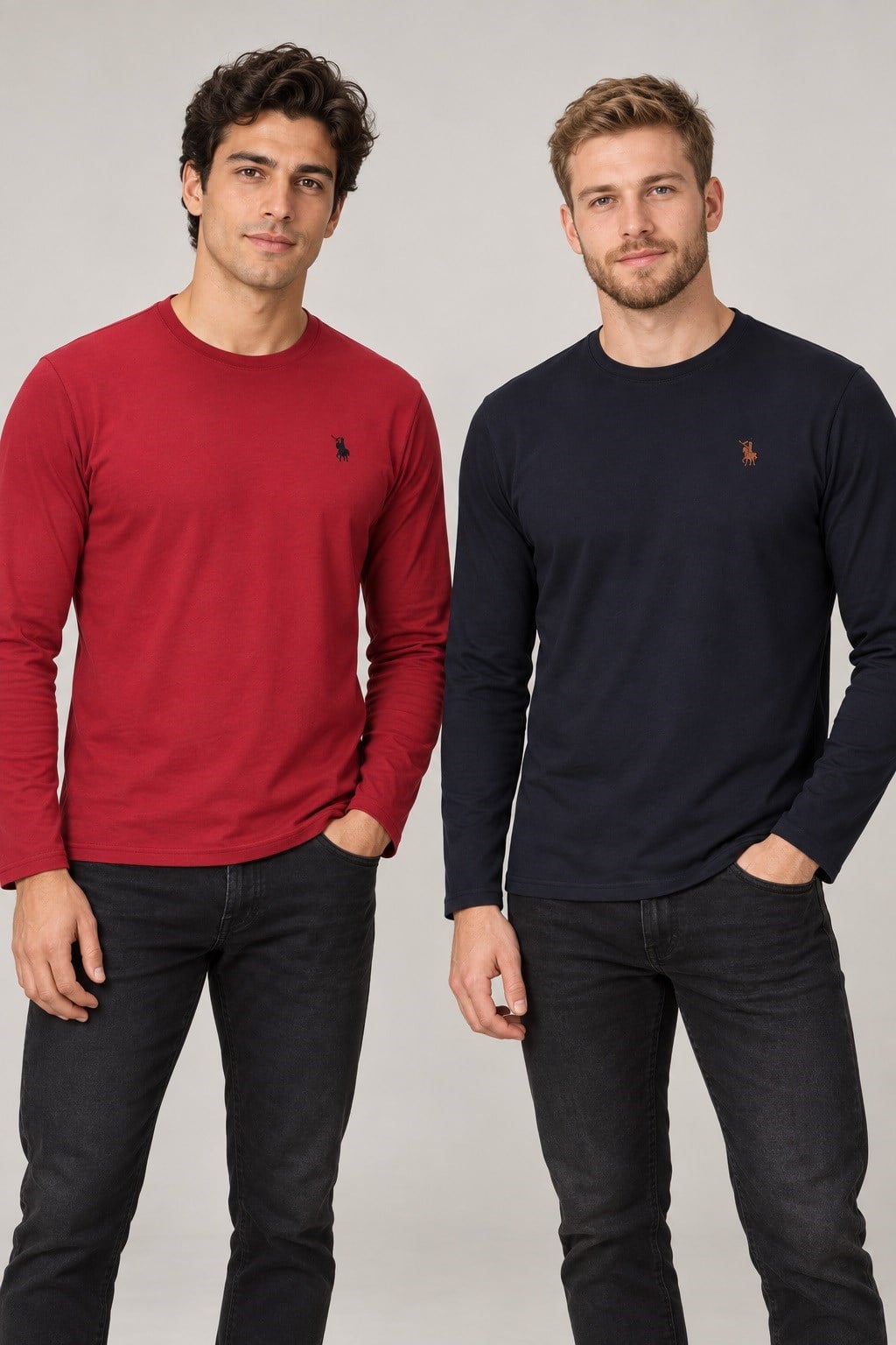 İKİLİ SET T8588 DEWBERRY YUVARLAK YAKA ERKEK SWEATSHIRT-LACİVERT- BORDO