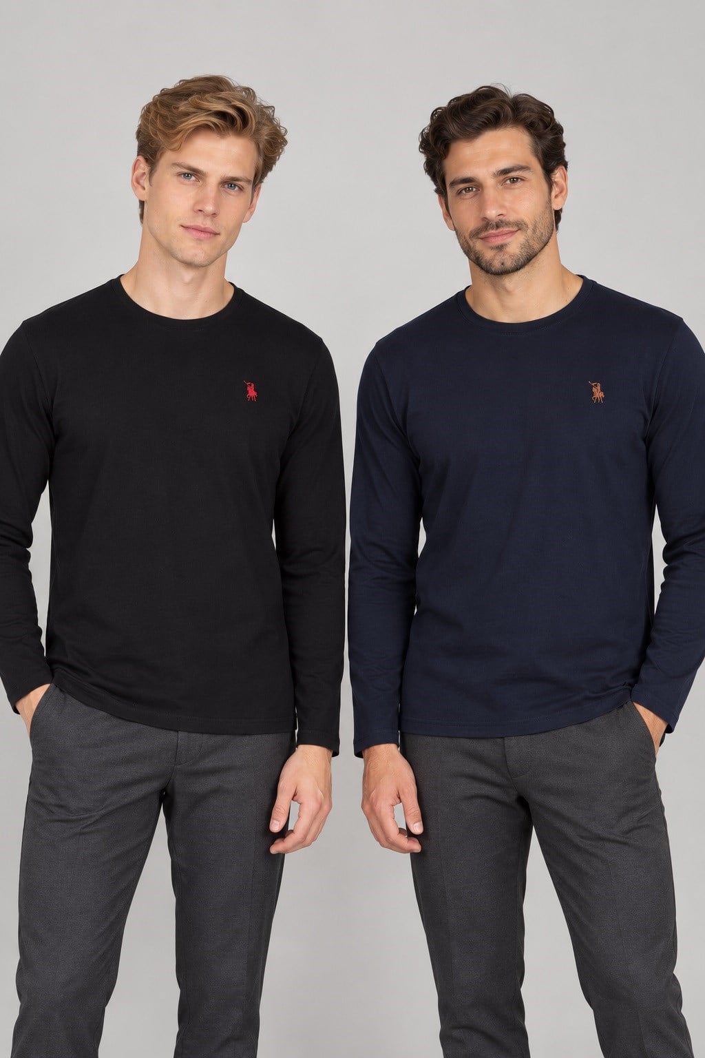 İKİLİ SET T8588 DEWBERRY YUVARLAK YAKA ERKEK SWEATSHIRT-LACİVERT - SİYAH