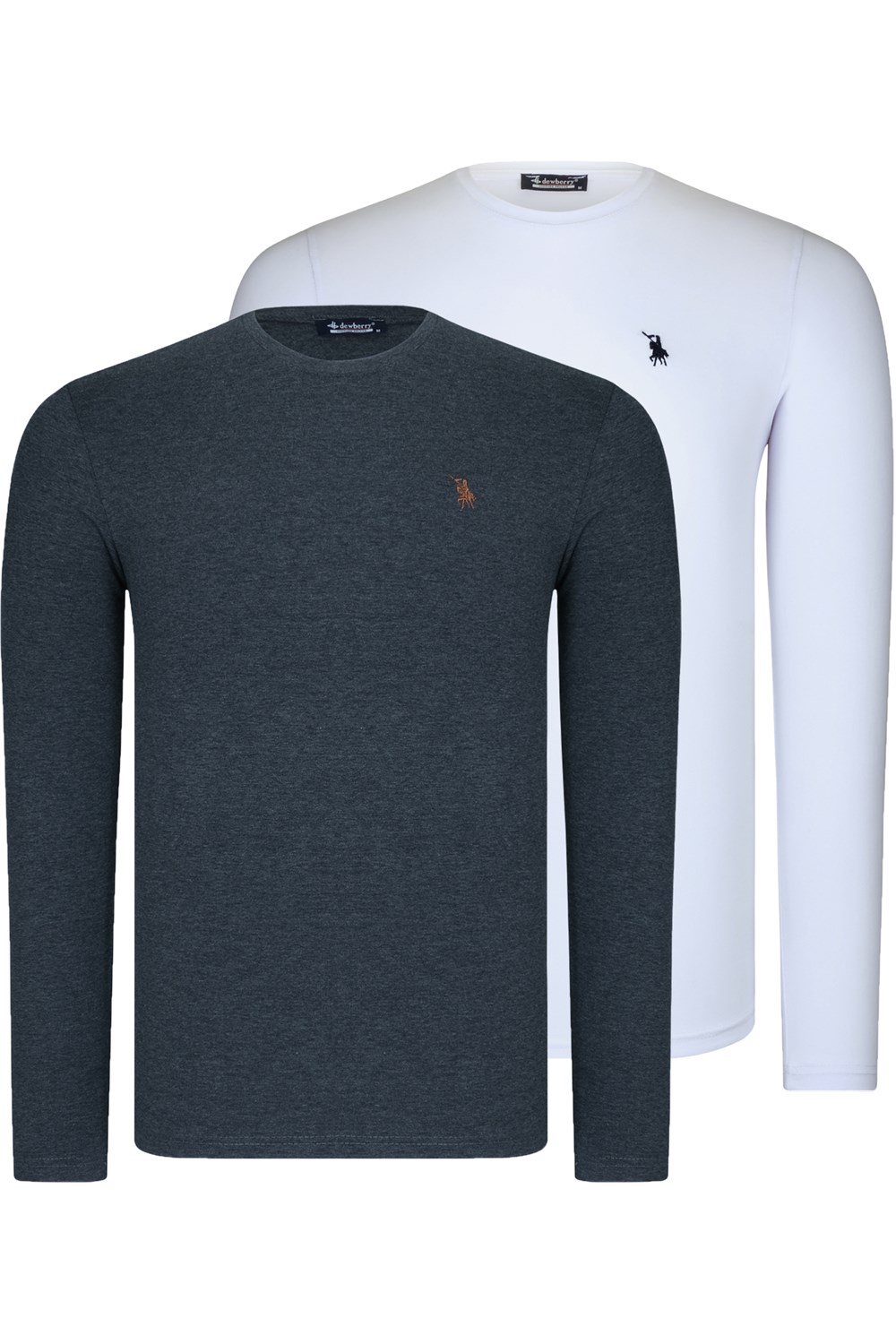 İKİLİ SET T8588 DEWBERRY YUVARLAK YAKA ERKEK SWEATSHIRT-BEYAZ-ANTRASİT