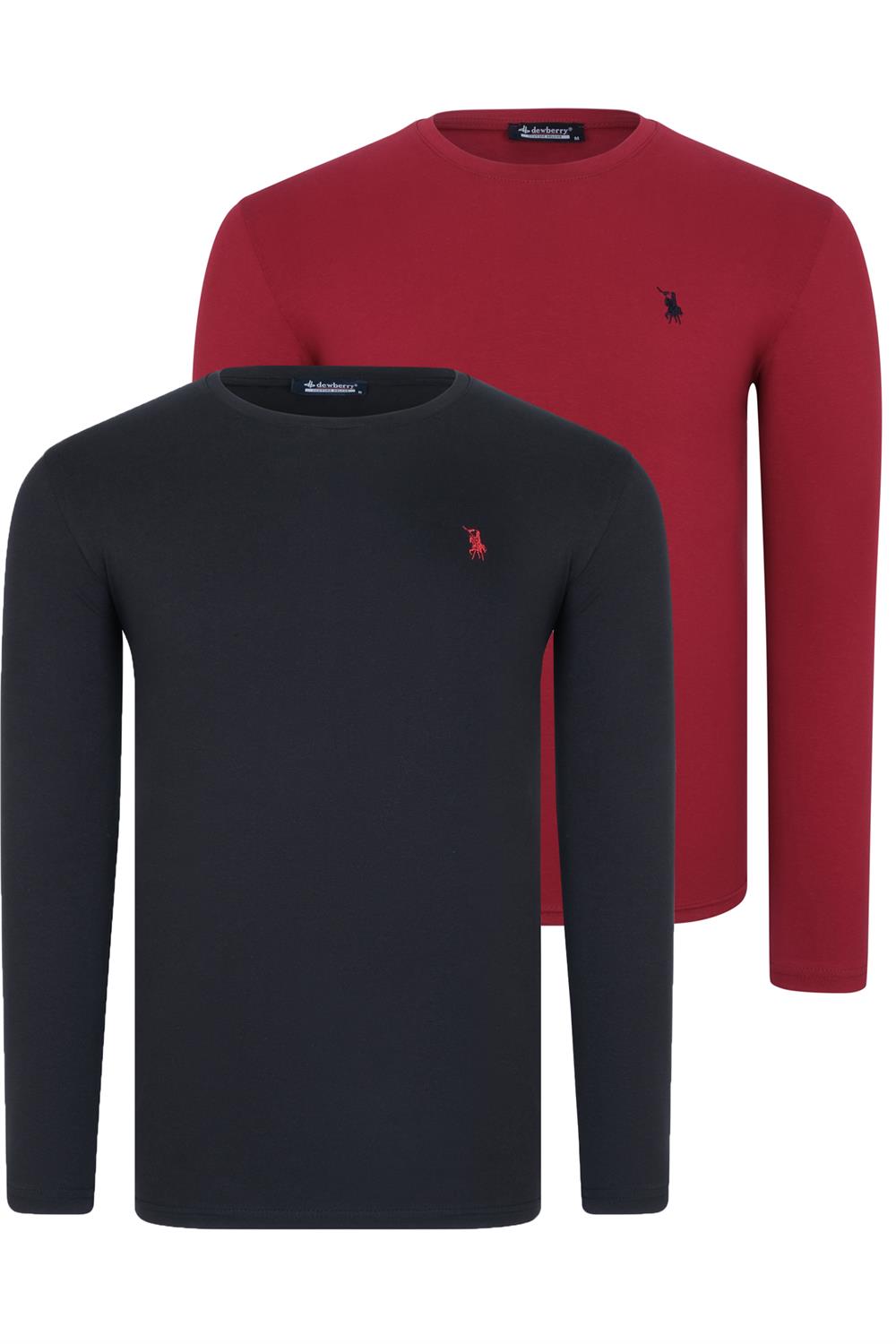 İKİLİ SET T8588 DEWBERRY YUVARLAK YAKA ERKEK SWEATSHIRT-SİYAH-BORDO