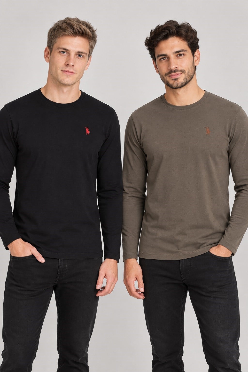 İKİLİ SET T8588 DEWBERRY YUVARLAK YAKA ERKEK SWEATSHIRT-SİYAH-HAKİ