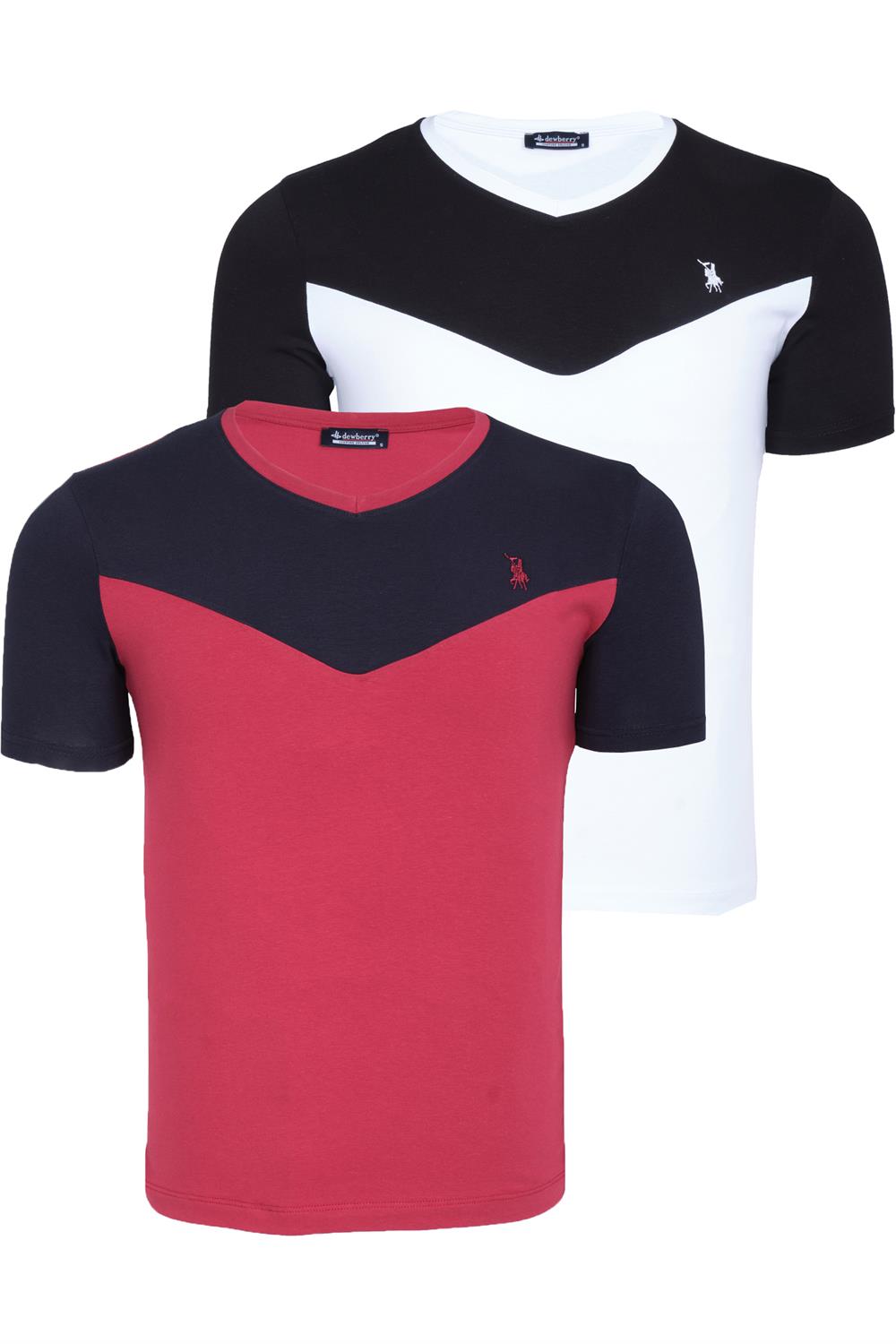 İKİLİ SET T8591 DEWBERRY ERKEK T-SHIRT-BEYAZ-BORDO