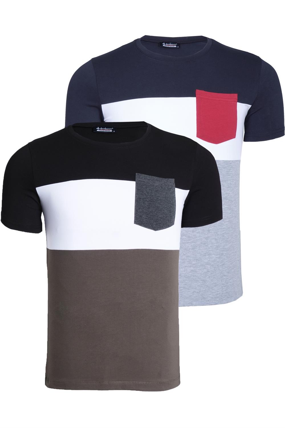 İKİLİ SET T8592 DEWBERRY ERKEK T-SHIRT-SİYAH-LACİVERT