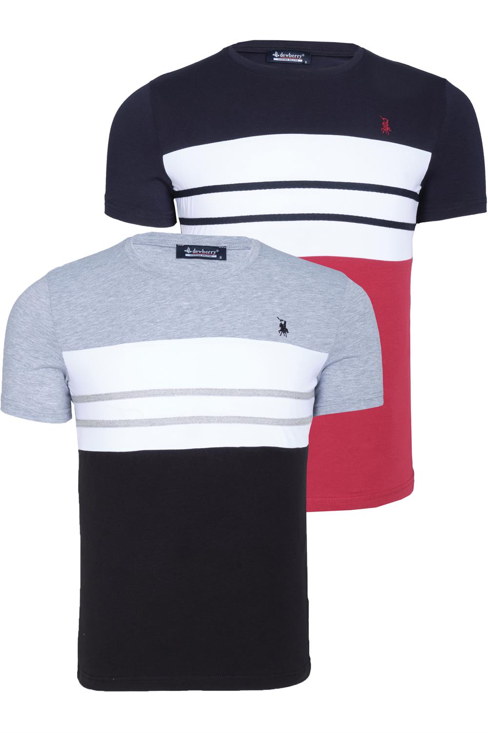 İKİLİ SET T8593 DEWBERRY ERKEK T-SHIRT-LACİVERT - GRİ