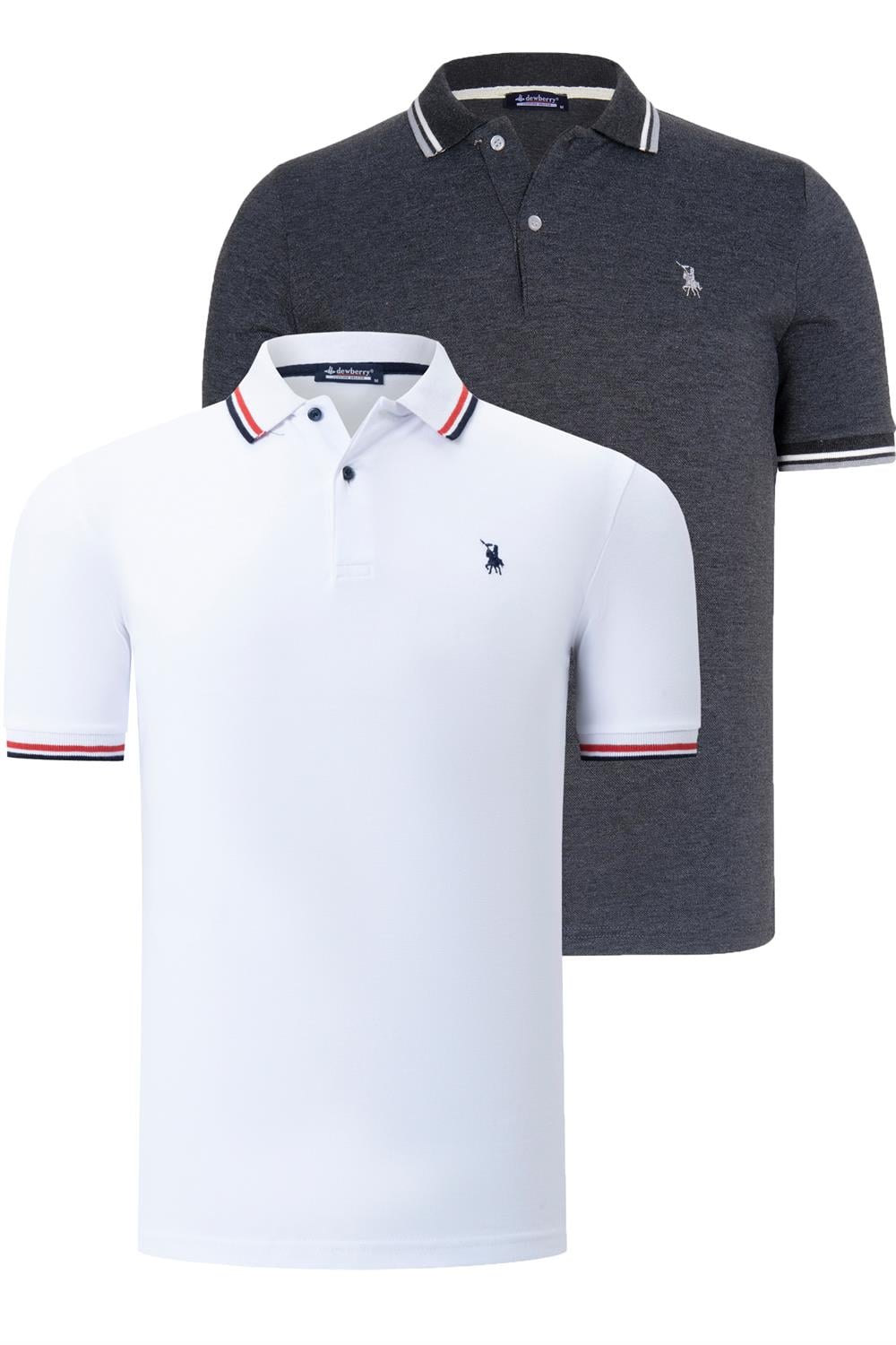İKİLİ SET T8594 DEWBERRY ERKEK T-SHIRT-BEYAZ-ANTRASİT