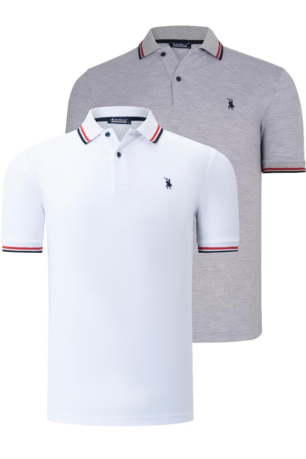 İKİLİ SET T8594 DEWBERRY ERKEK T-SHIRT-BEYAZ-GRİ