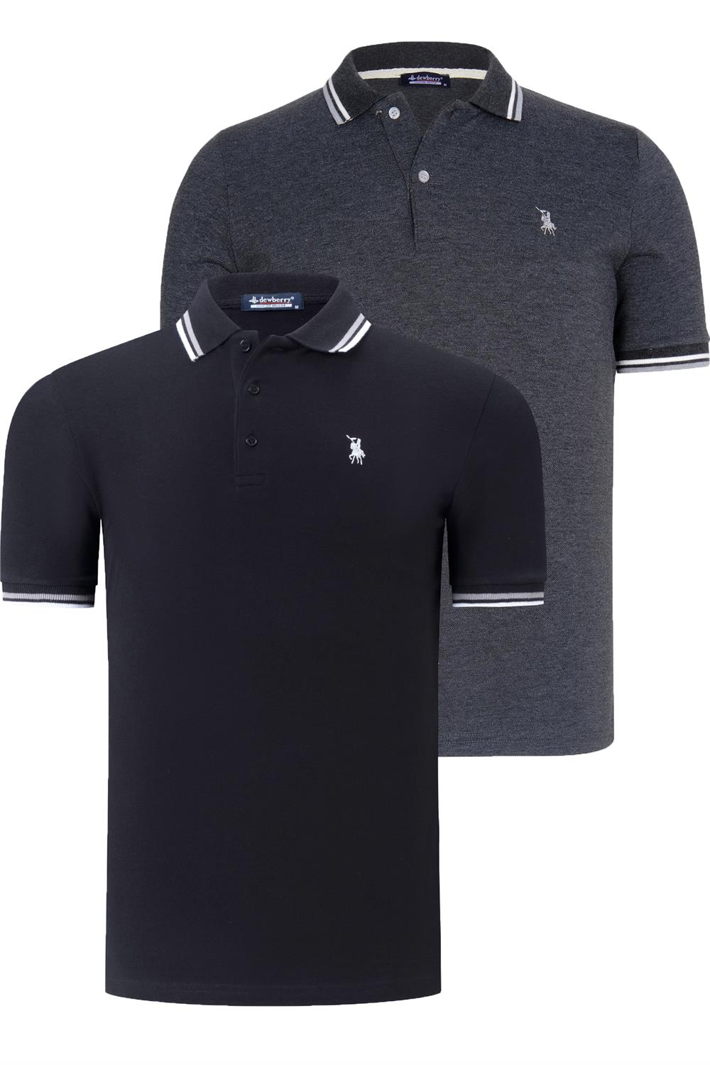 İKİLİ SET T8594 DEWBERRY ERKEK T-SHIRT-SİYAH-ANTRASİT