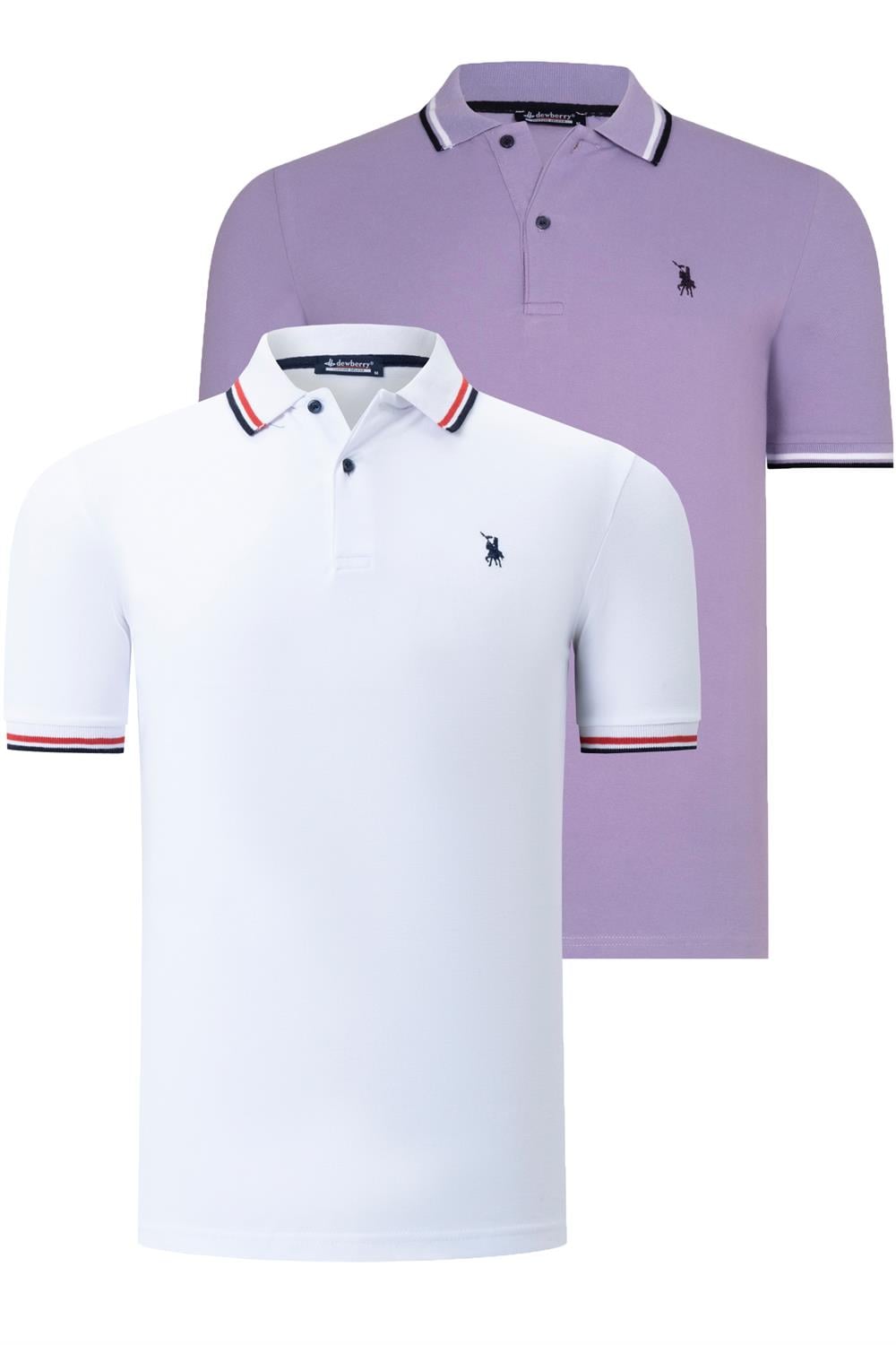 İKİLİ SET T8594 DEWBERRY ERKEK T-SHIRT-BEYAZ-LİLA
