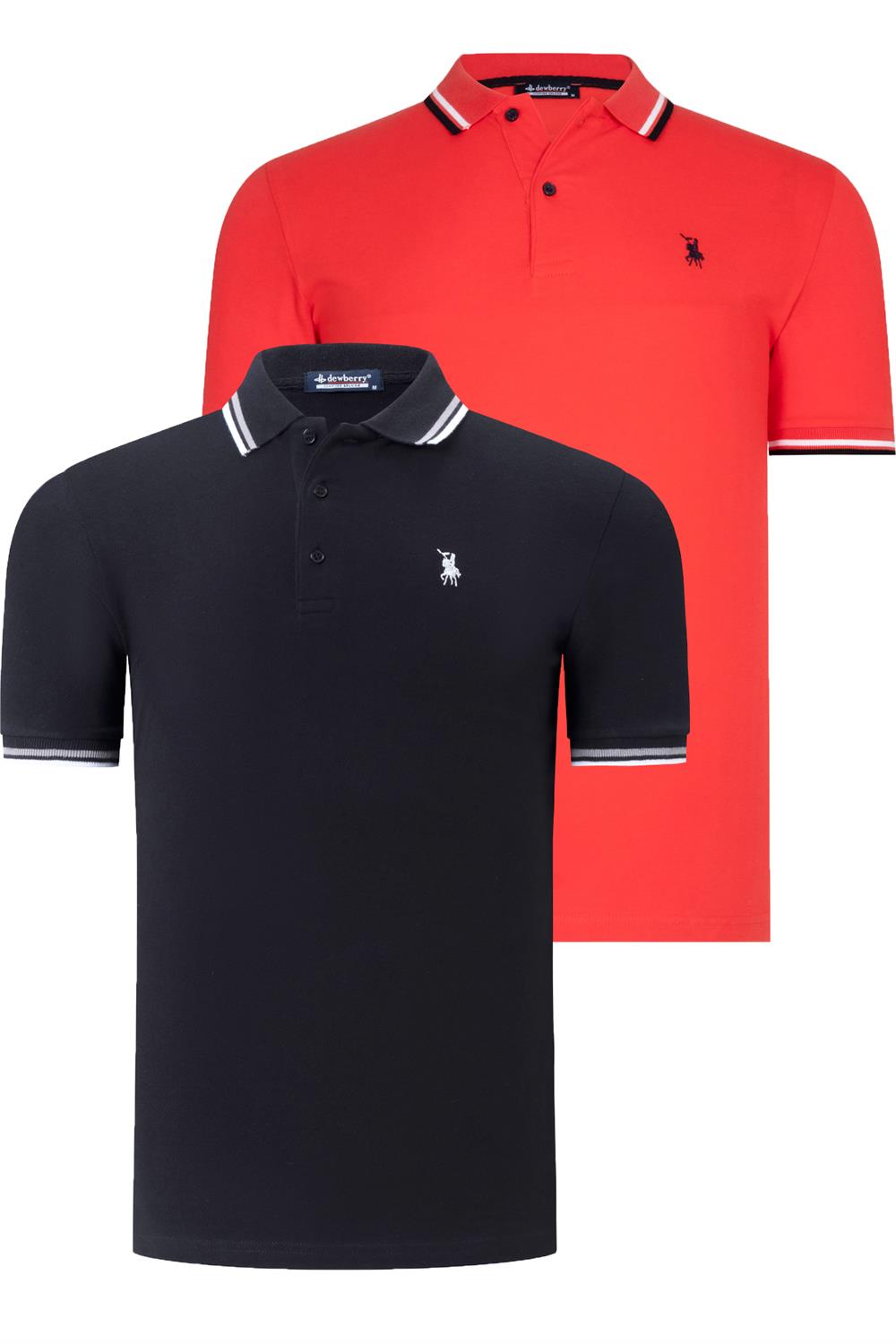 İKİLİ SET T8594 DEWBERRY ERKEK T-SHIRT-SİYAH-NAR