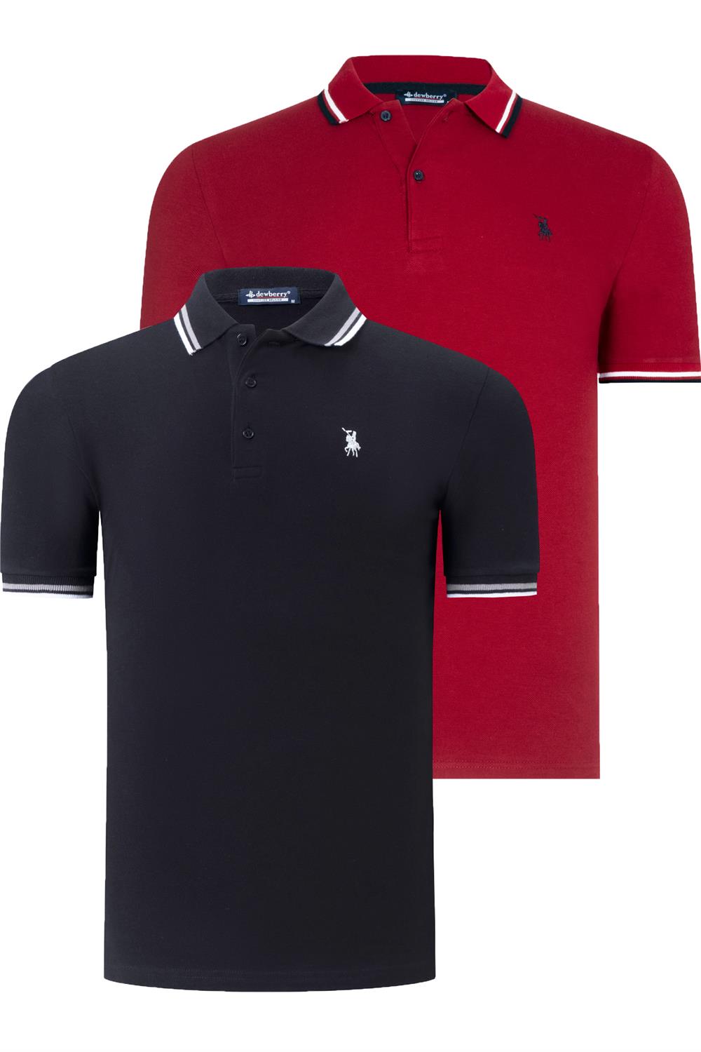 İKİLİ SET T8594 DEWBERRY ERKEK T-SHIRT-SİYAH-BORDO