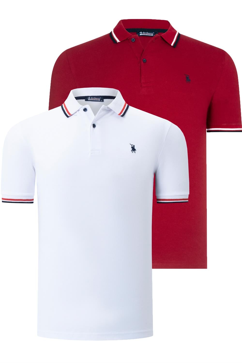 İKİLİ SET T8594 DEWBERRY ERKEK T-SHIRT-BEYAZ-BORDO