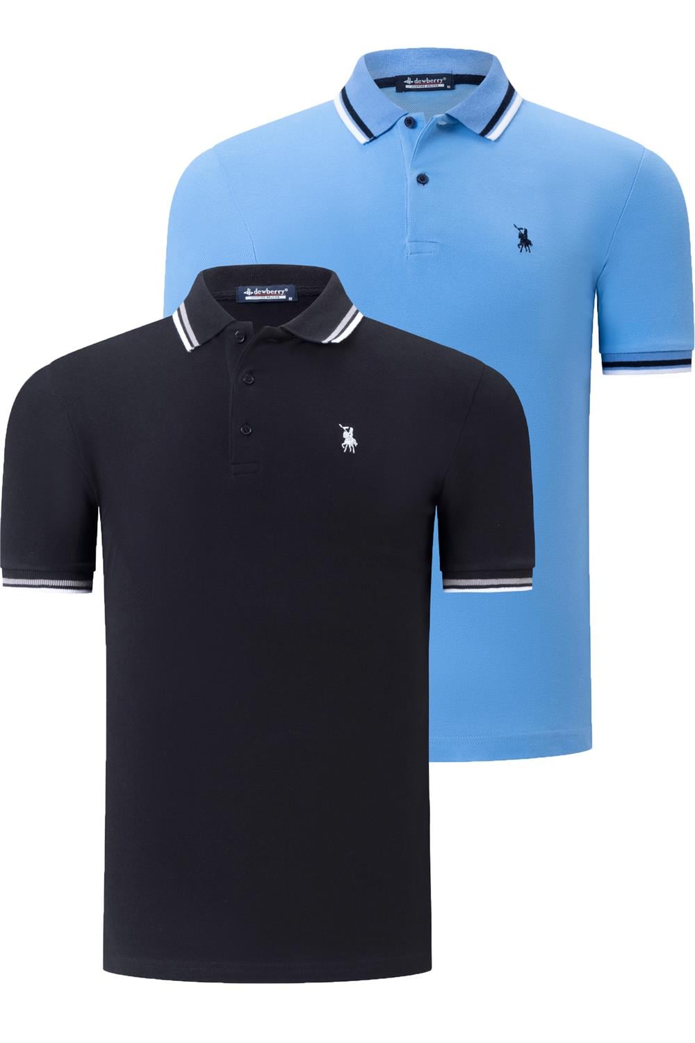 İKİLİ SET T8594 DEWBERRY ERKEK T-SHIRT-SİYAH-AÇIK MAVİ