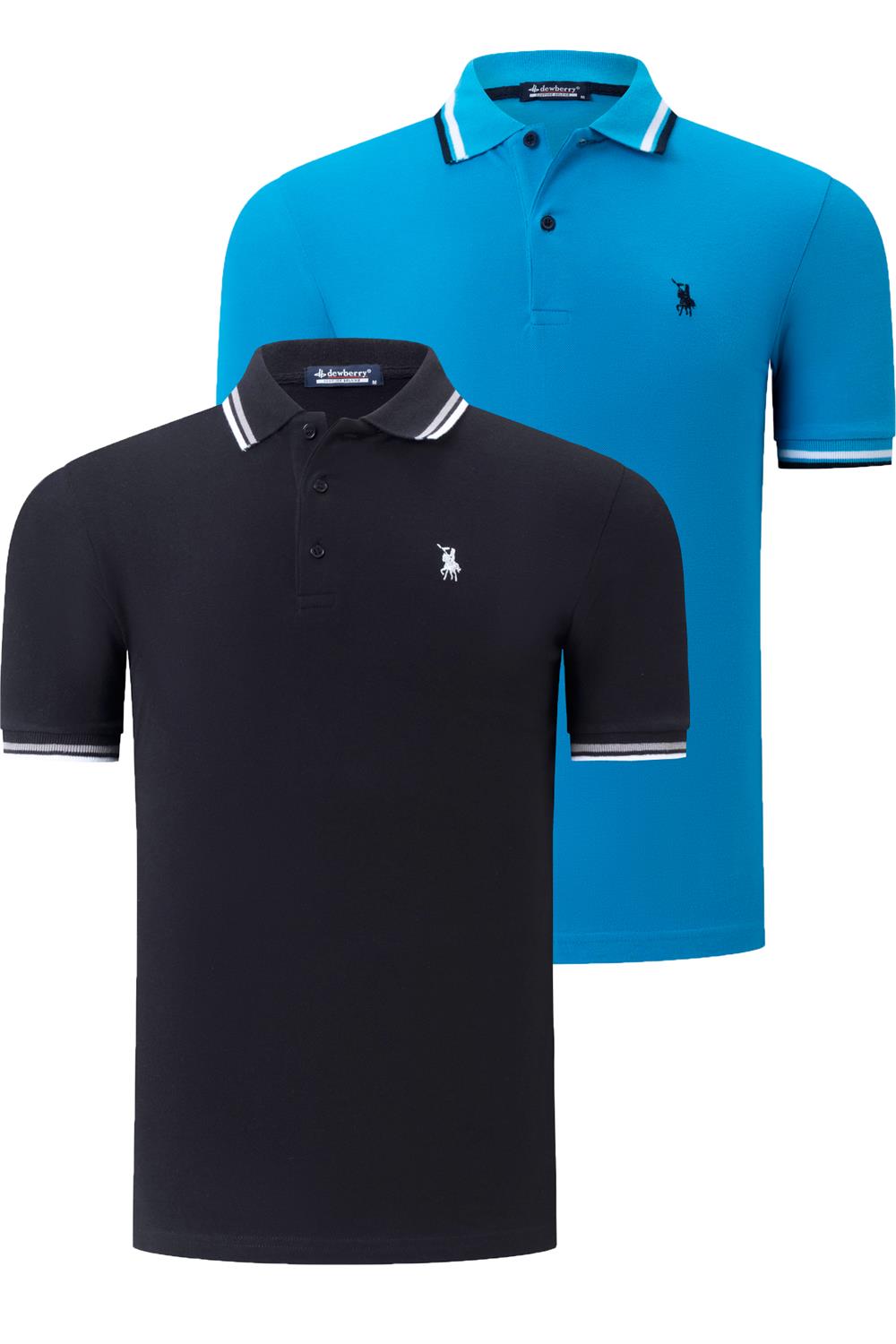 İKİLİ SET T8594 DEWBERRY ERKEK T-SHIRT-SİYAH-MAVİ