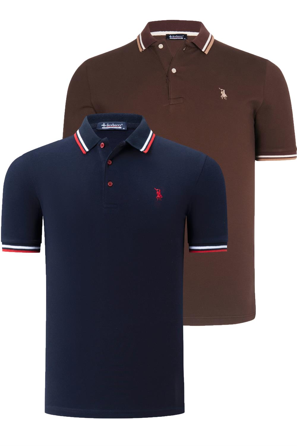 İKİLİ SET T8594 DEWBERRY ERKEK T-SHIRT-LACİVERT- KAHVE