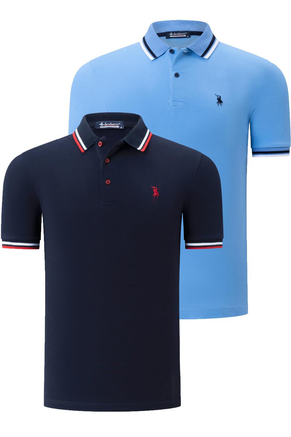 İKİLİ SET T8594 DEWBERRY ERKEK T-SHIRT-LACİVERT-AÇIK MAVİ
