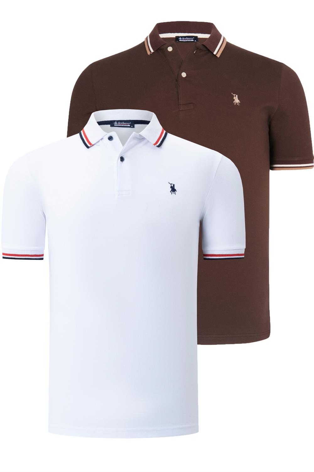 İKİLİ SET T8594 DEWBERRY ERKEK T-SHIRT-BEYAZ-KAHVE