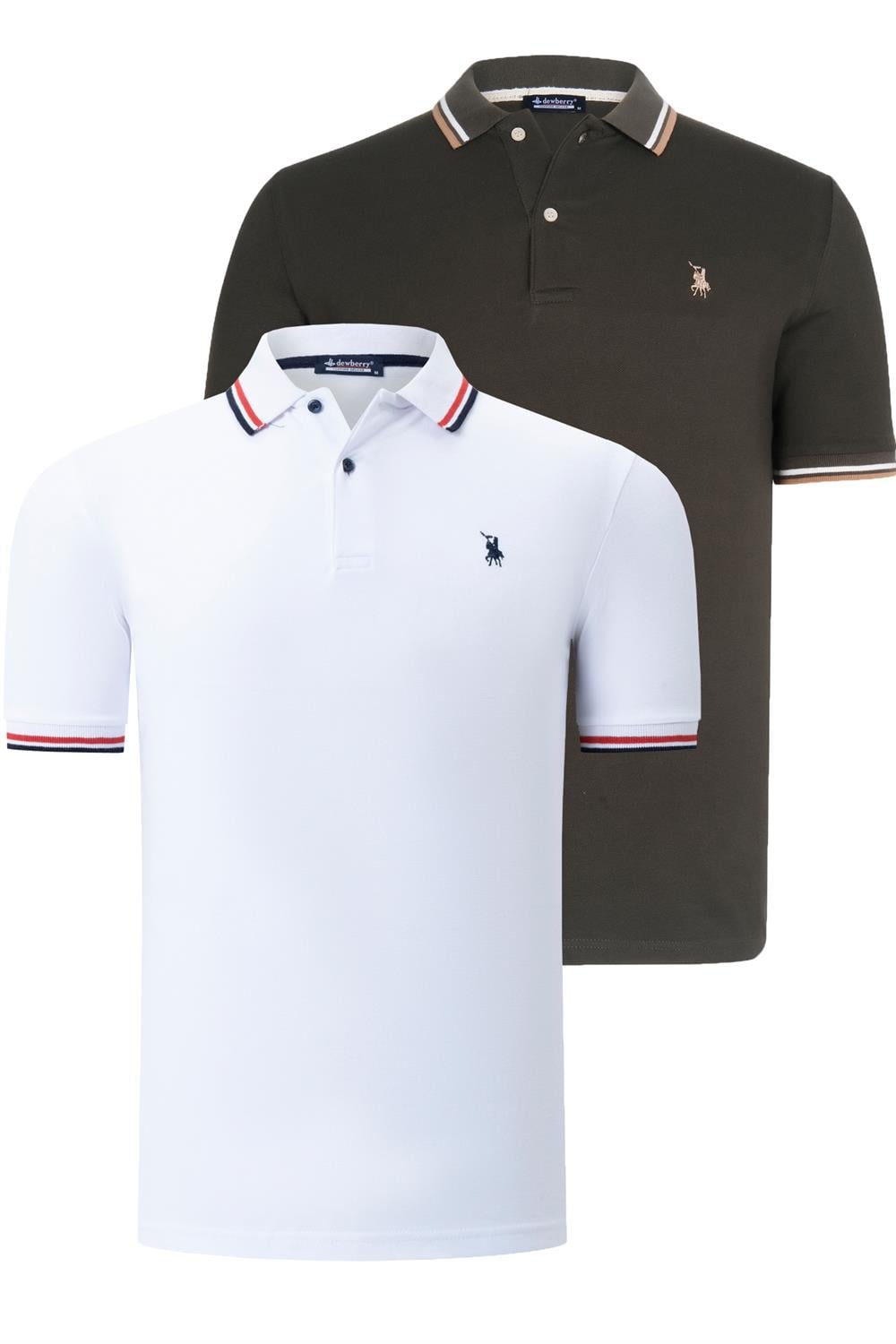 İKİLİ SET T8594 DEWBERRY ERKEK T-SHIRT-BEYAZ-HAKİ