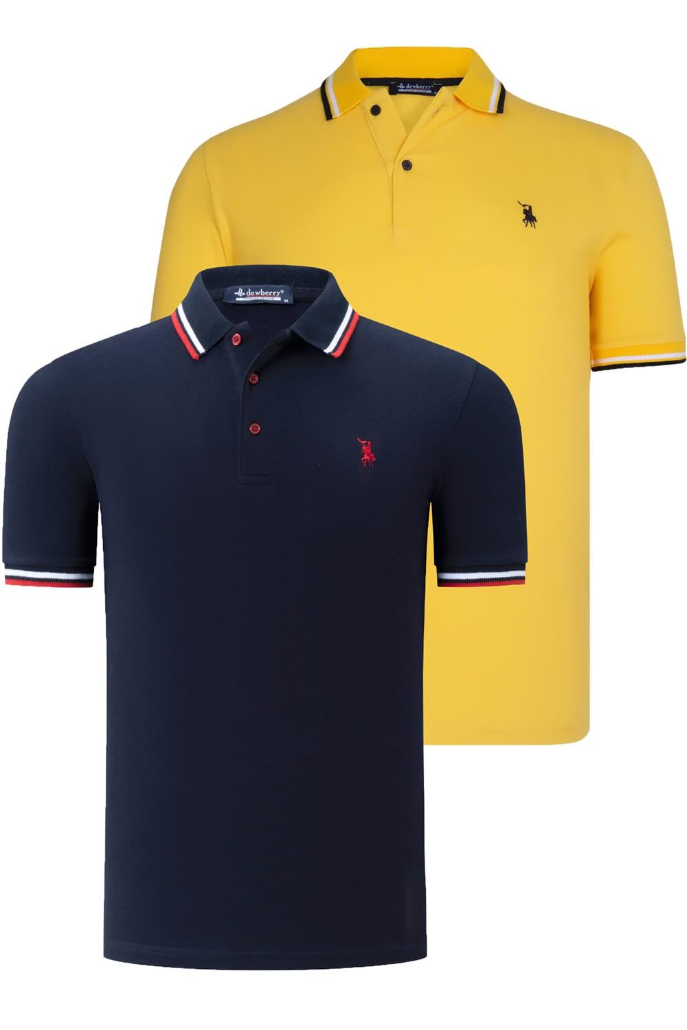 İKİLİ SET T8594 DEWBERRY ERKEK T-SHIRT-LACİVERT-SARI