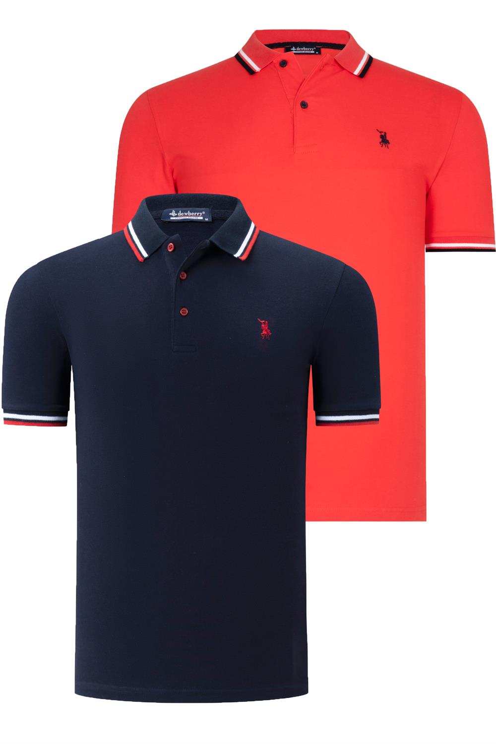 İKİLİ SET T8594 DEWBERRY ERKEK T-SHIRT-LACİVERT-NAR