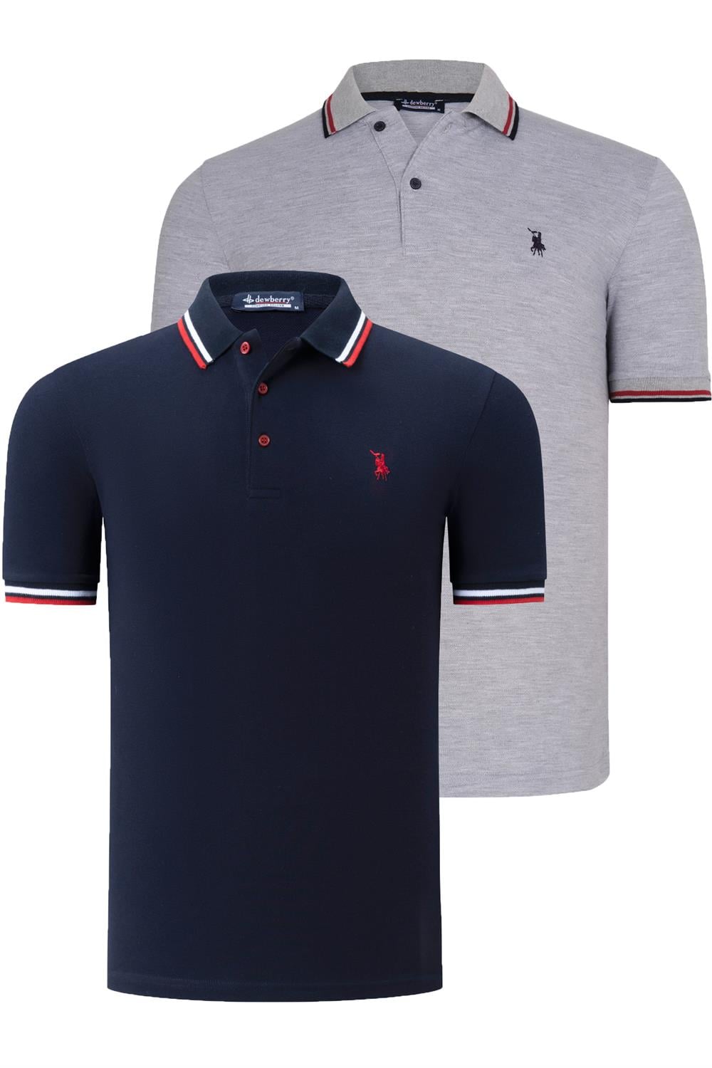 İKİLİ SET T8594 DEWBERRY ERKEK T-SHIRT-LACİVERT - GRİ