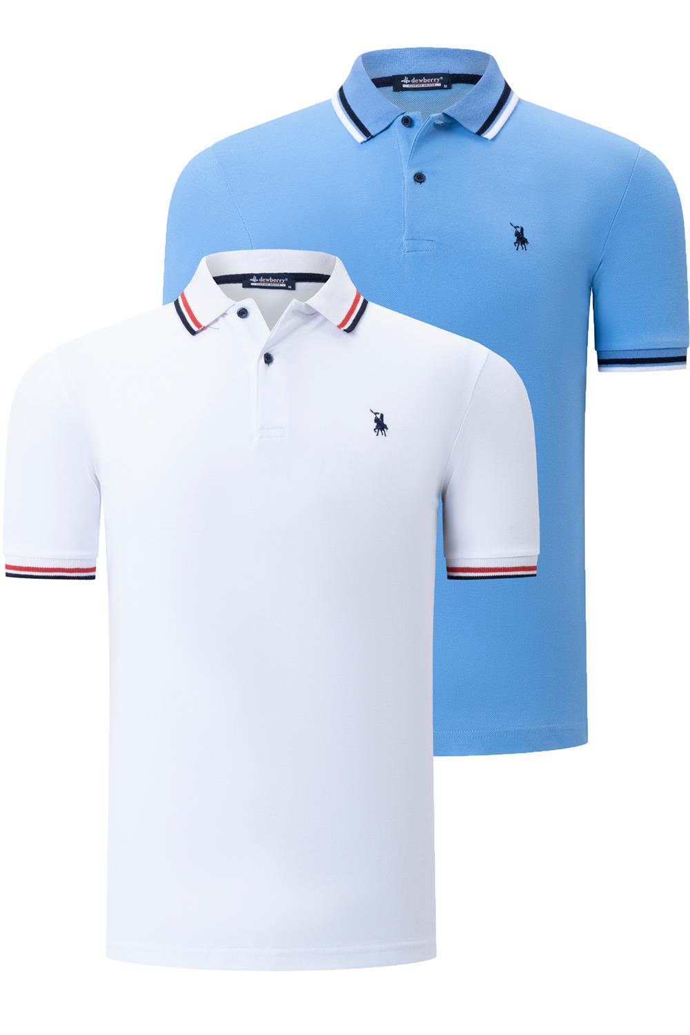 İKİLİ SET T8594 DEWBERRY ERKEK T-SHIRT-BEYAZ-AÇIK MAVİ