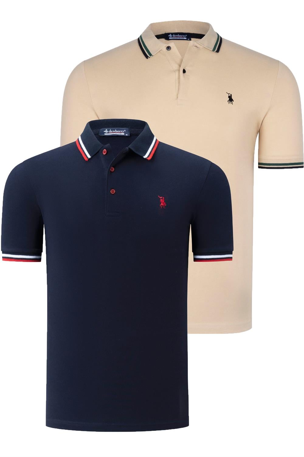 İKİLİ SET T8594 DEWBERRY ERKEK T-SHIRT-LACİVERT-BEJ
