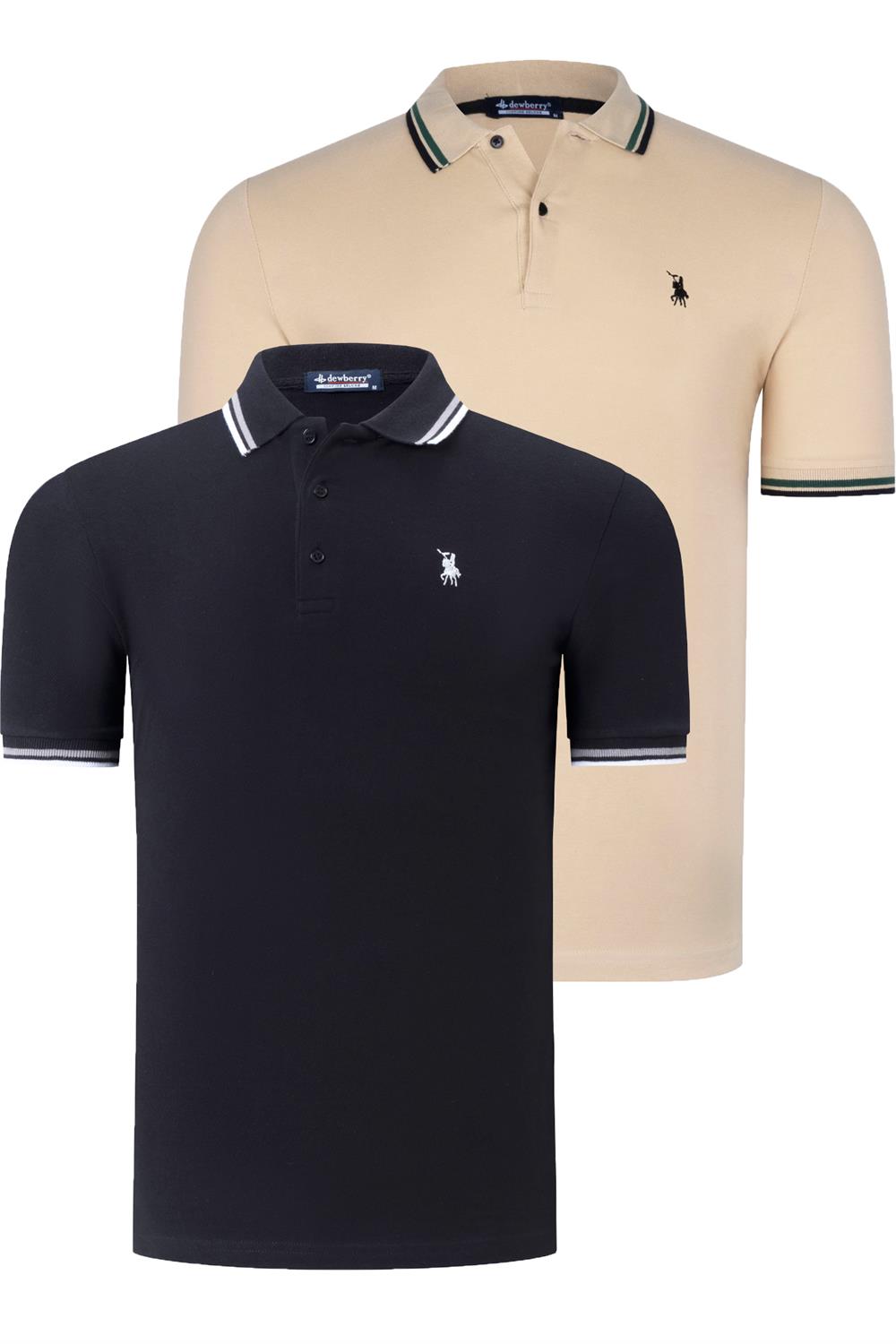 İKİLİ SET T8594 DEWBERRY ERKEK T-SHIRT-SİYAH-BEJ