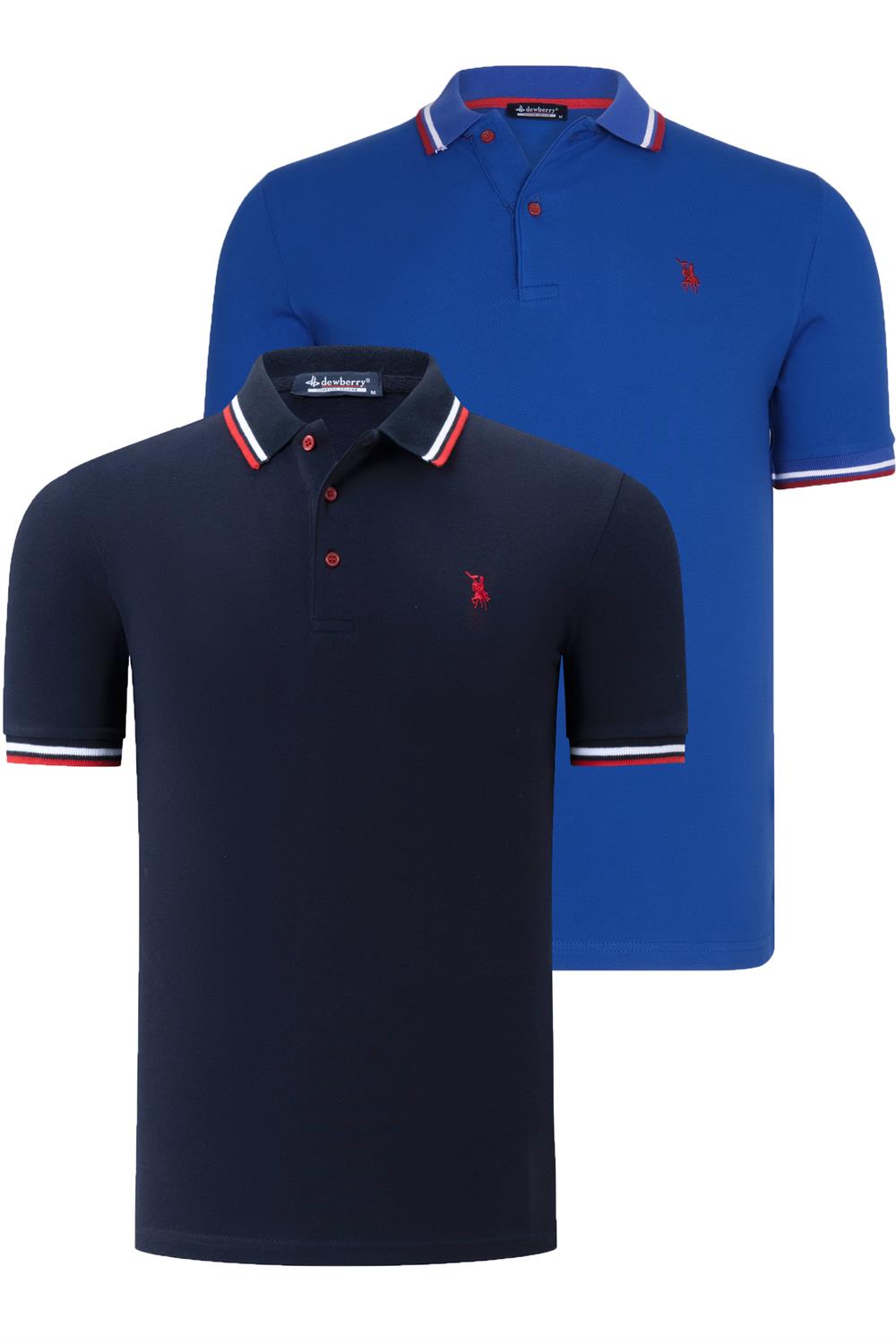 İKİLİ SET T8594 DEWBERRY ERKEK T-SHIRT-LACİVERT- SAX