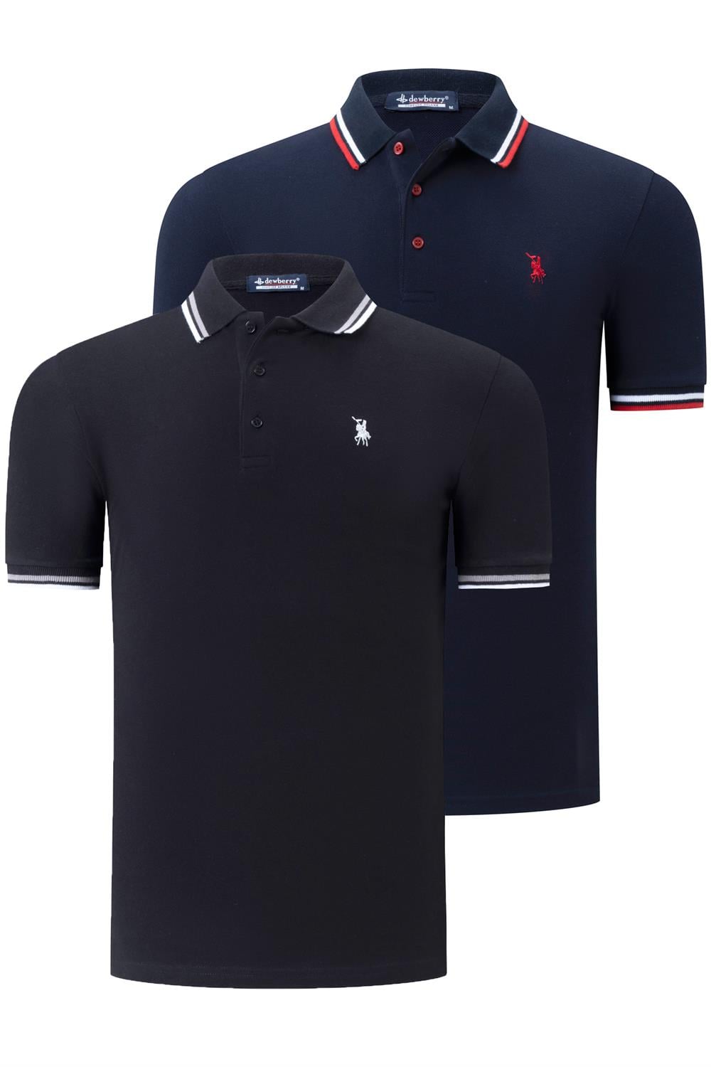 İKİLİ SET T8594 DEWBERRY ERKEK T-SHIRT-SİYAH-LACİVERT