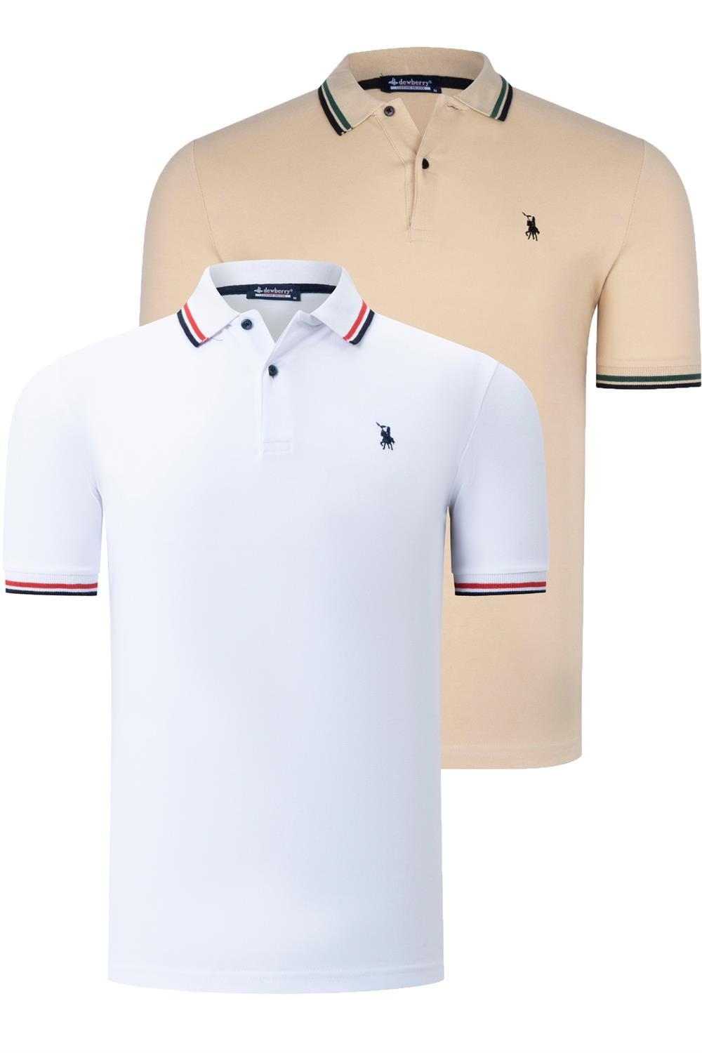 İKİLİ SET T8594 DEWBERRY ERKEK T-SHIRT-BEYAZ-BEJ