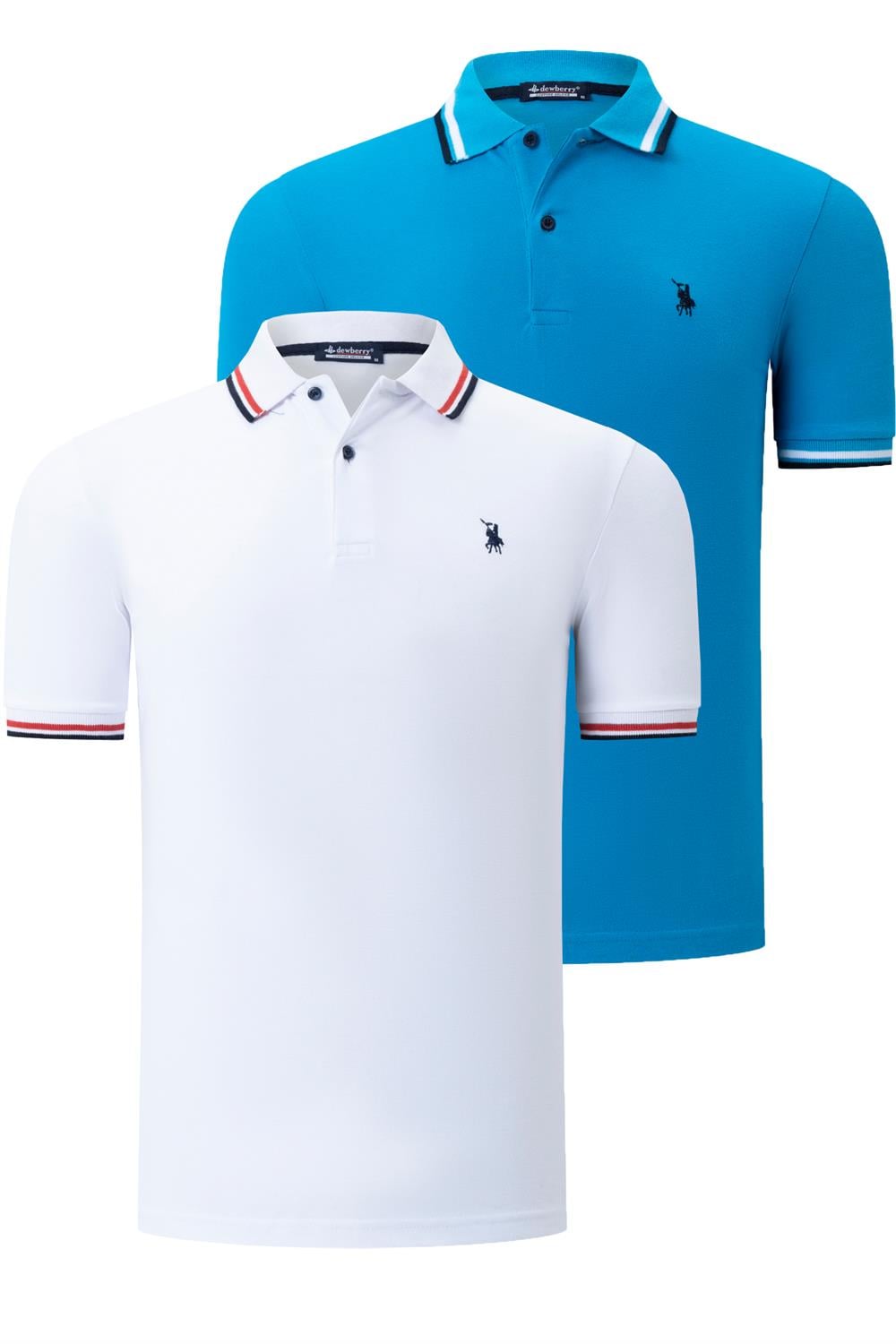 İKİLİ SET T8594 DEWBERRY ERKEK T-SHIRT-BEYAZ-MAVİ