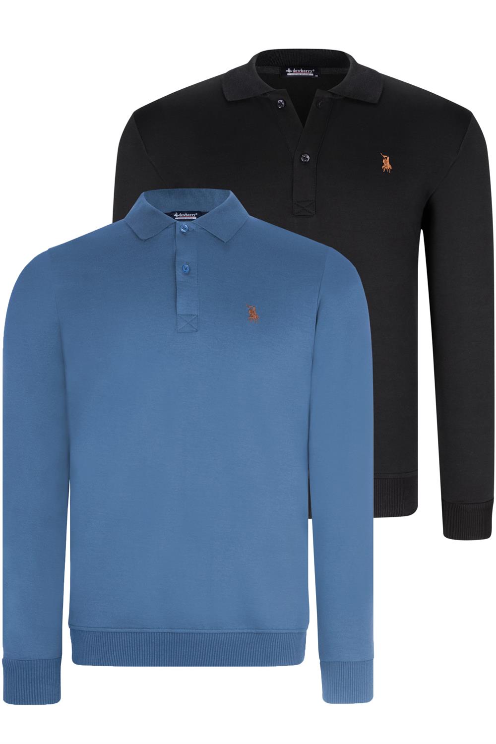 İKİLİ SET V4007 DEWBERRY ERKEK SWEATSHIRT-SİYAH-İNDİGO