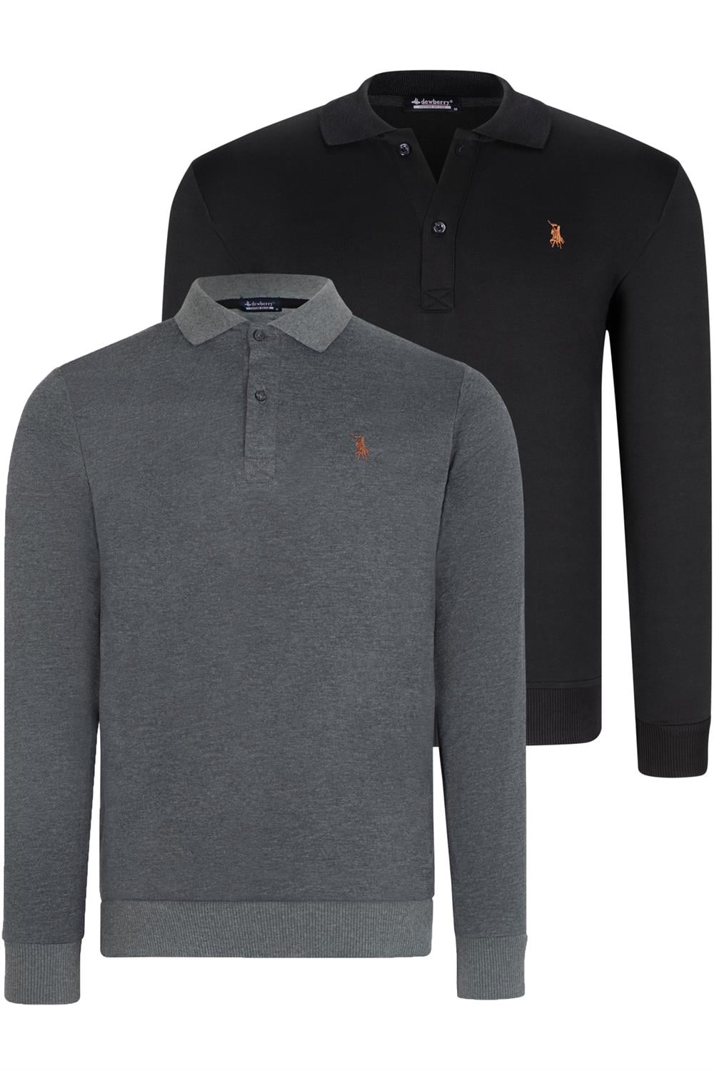 İKİLİ SET V4007 DEWBERRY ERKEK SWEATSHIRT-SİYAH-ANTRASİT