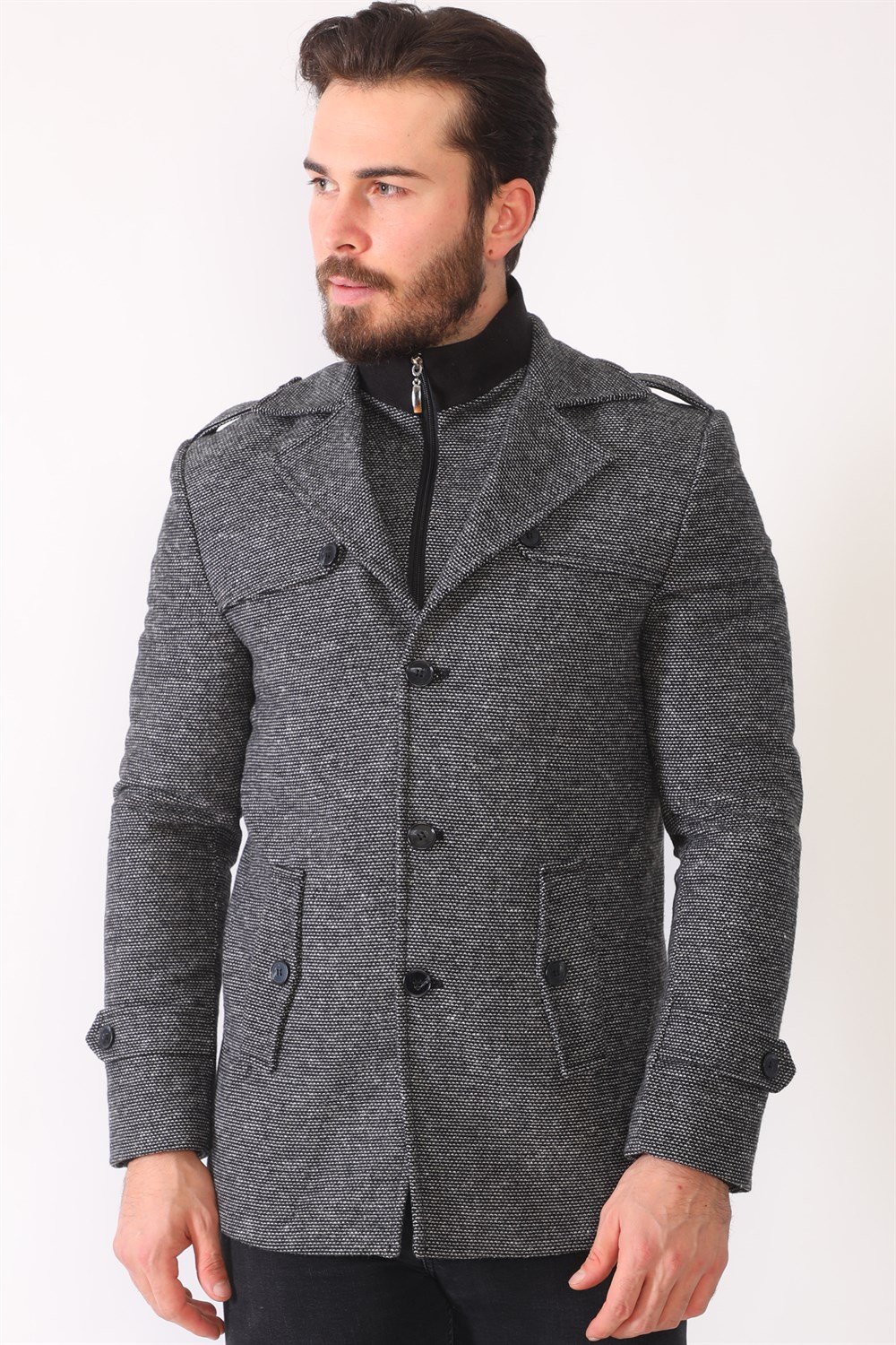 K7542 DEWBERRY ERKEK KABAN-NOKTALI SİYAH