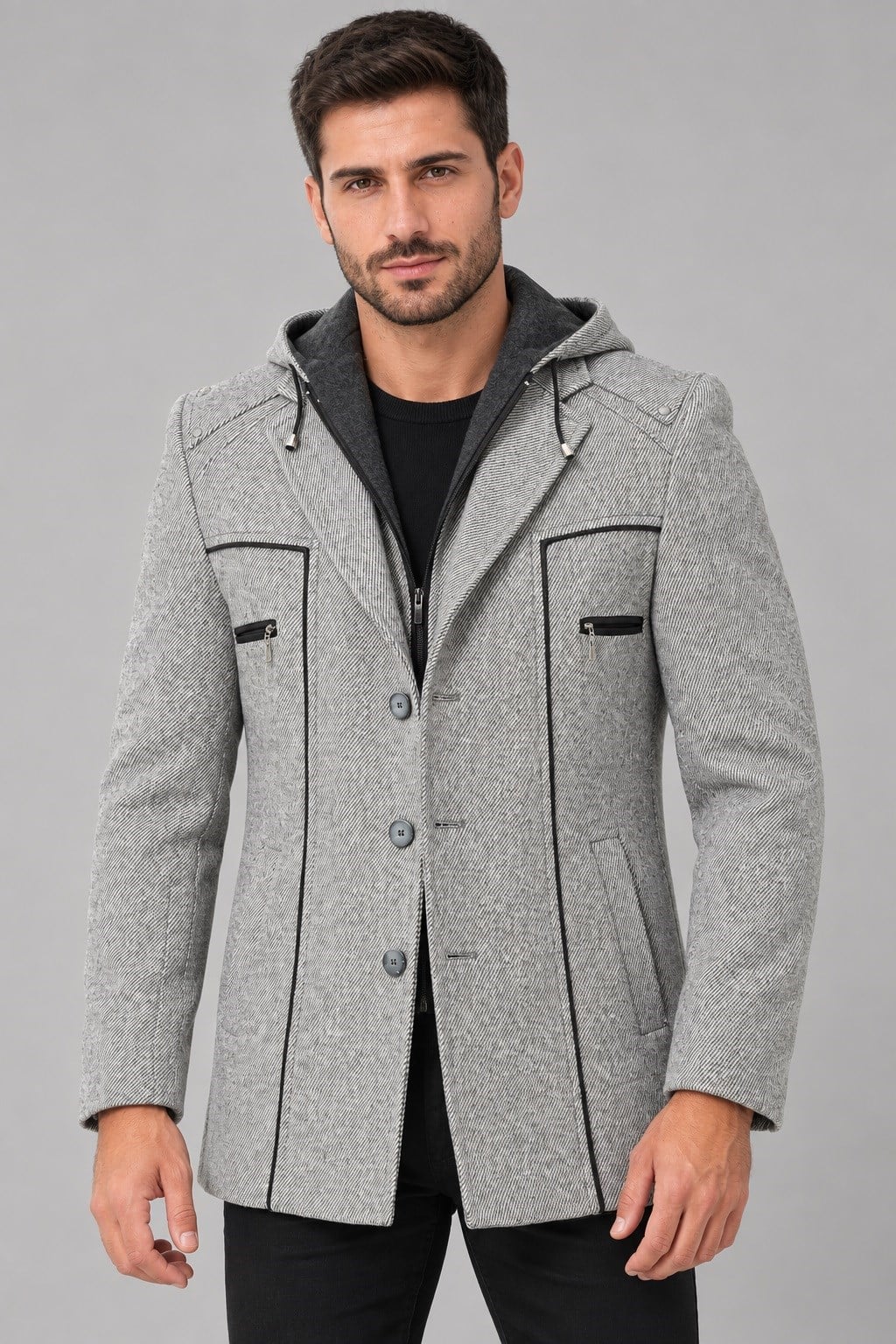 K9532 DEWBERRY ERKEK KABAN-DİAGONAL AÇIK GRİ
