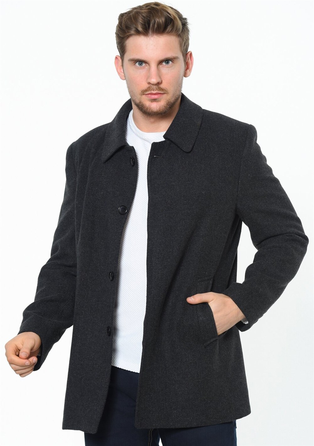 PLT8206 DEWBERRY ERKEK PALTO-DESENLİ ANTRASİT
