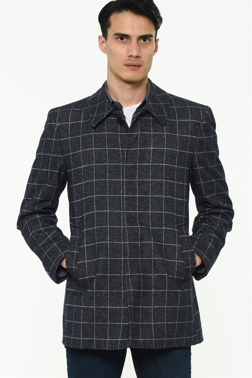 PLT8206 DEWBERRY ERKEK PALTO-DESENLİ LACİVERT