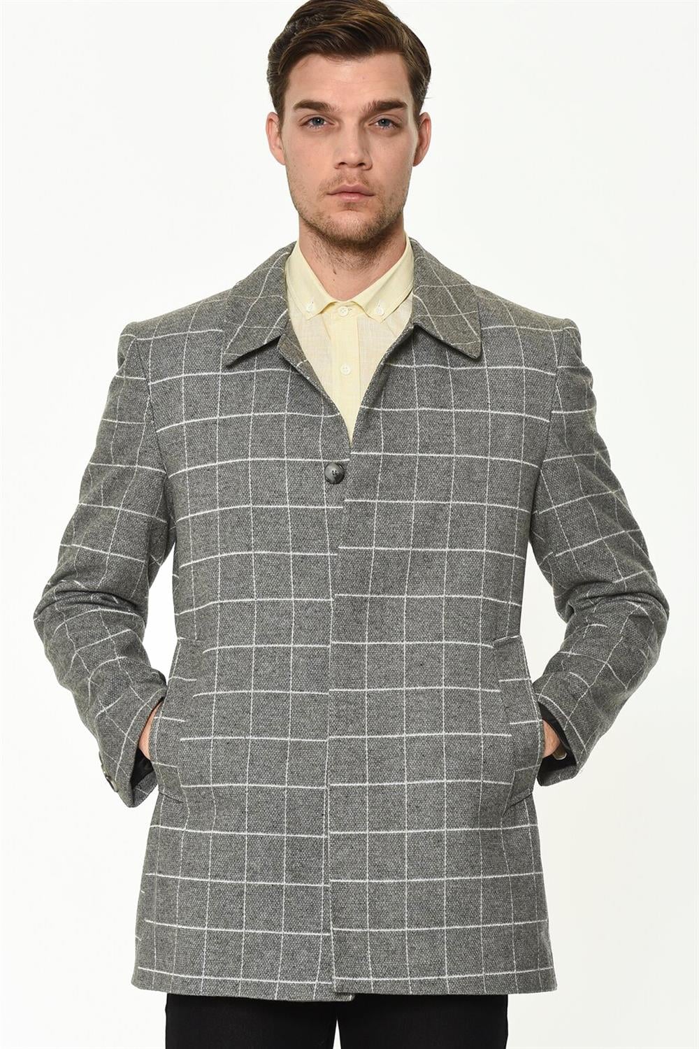 PLT8206 DEWBERRY ERKEK PALTO-DÜZ GRİ