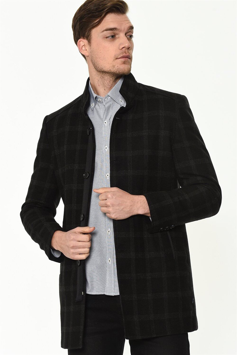 PLT8327  DEWBERRY ERKEK PALTO-DESENLİ LACİVERT