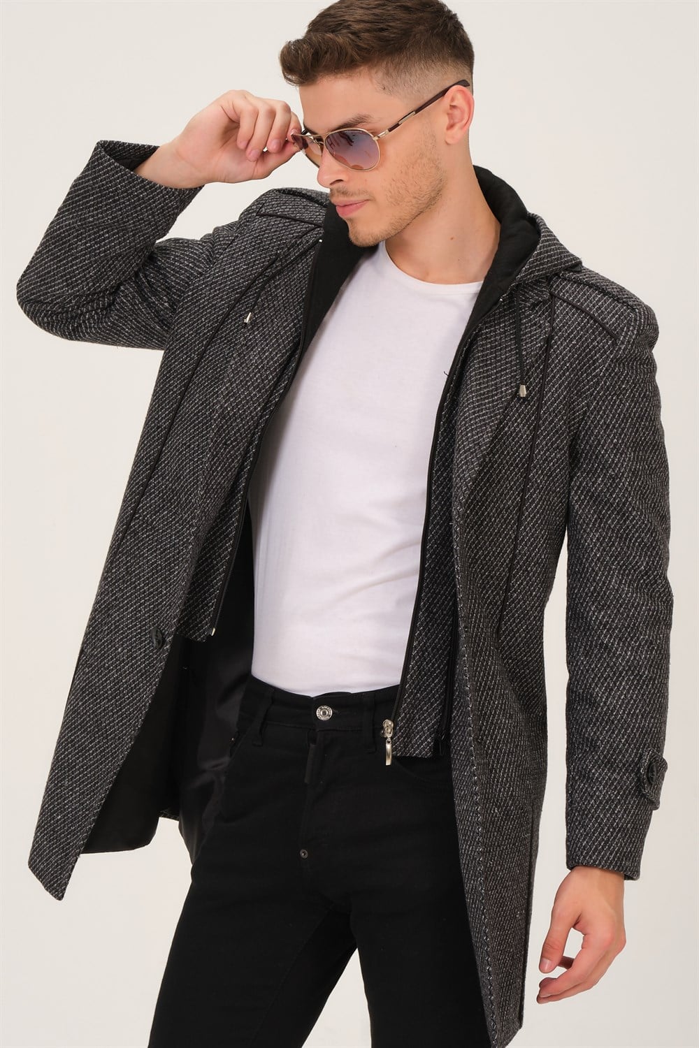 PLT8334 DEWBERRY ERKEK PALTO-DESENLİ GRİ