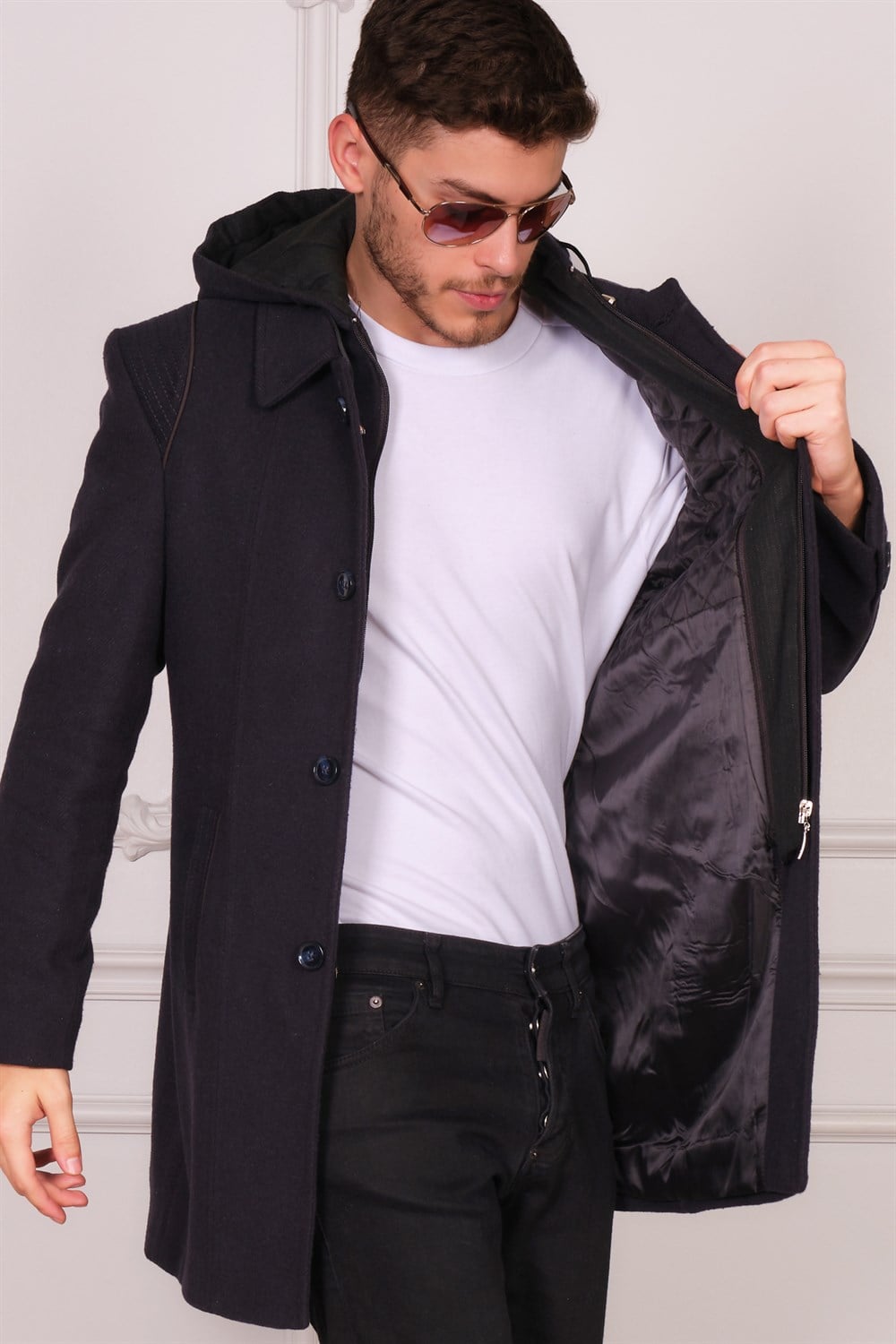 PLT8335 DEWBERRY ERKEK PALTO-DESENLİ LACİVERT