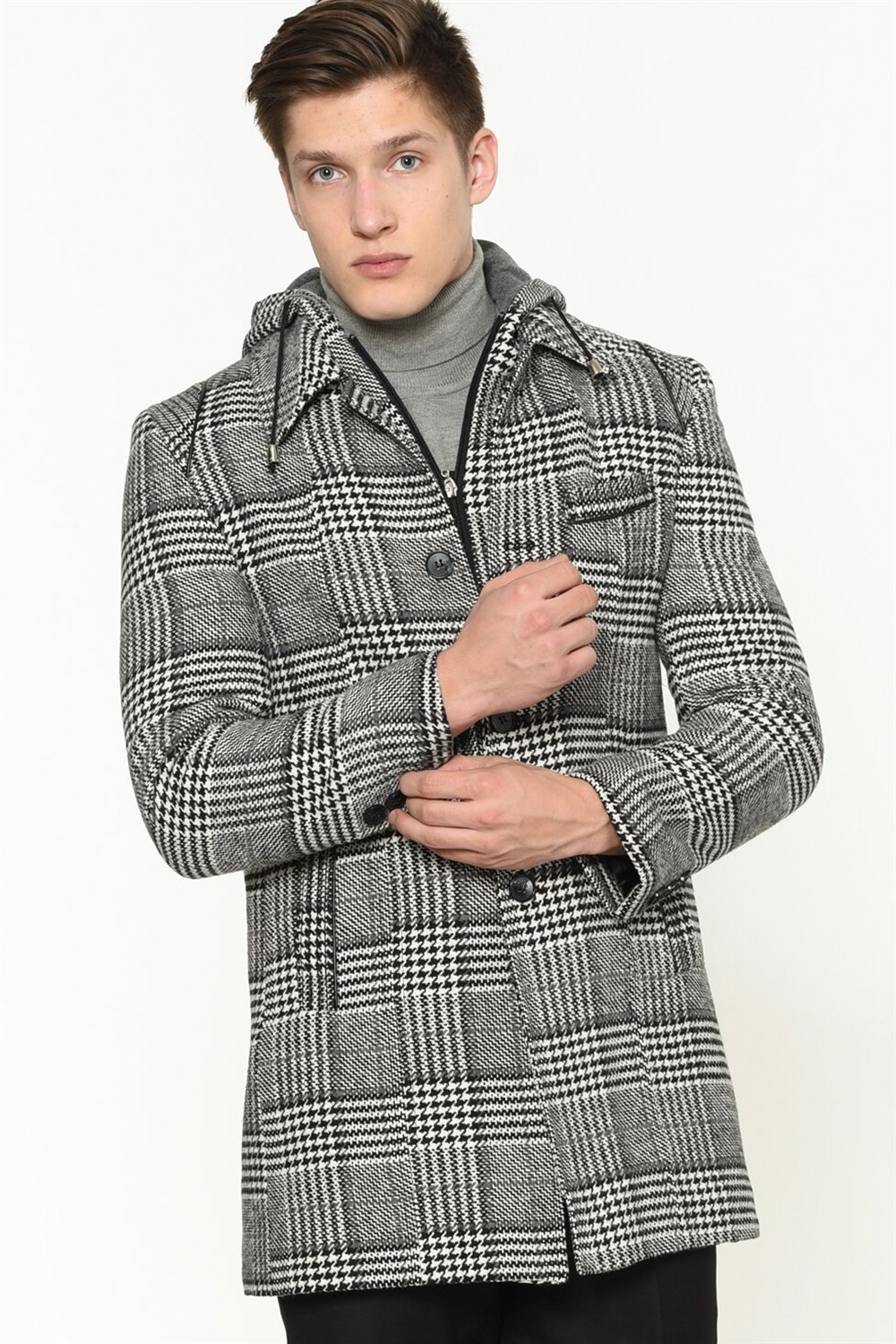 PLT8335 DEWBERRY ERKEK PALTO-DESENLİ SİYAH