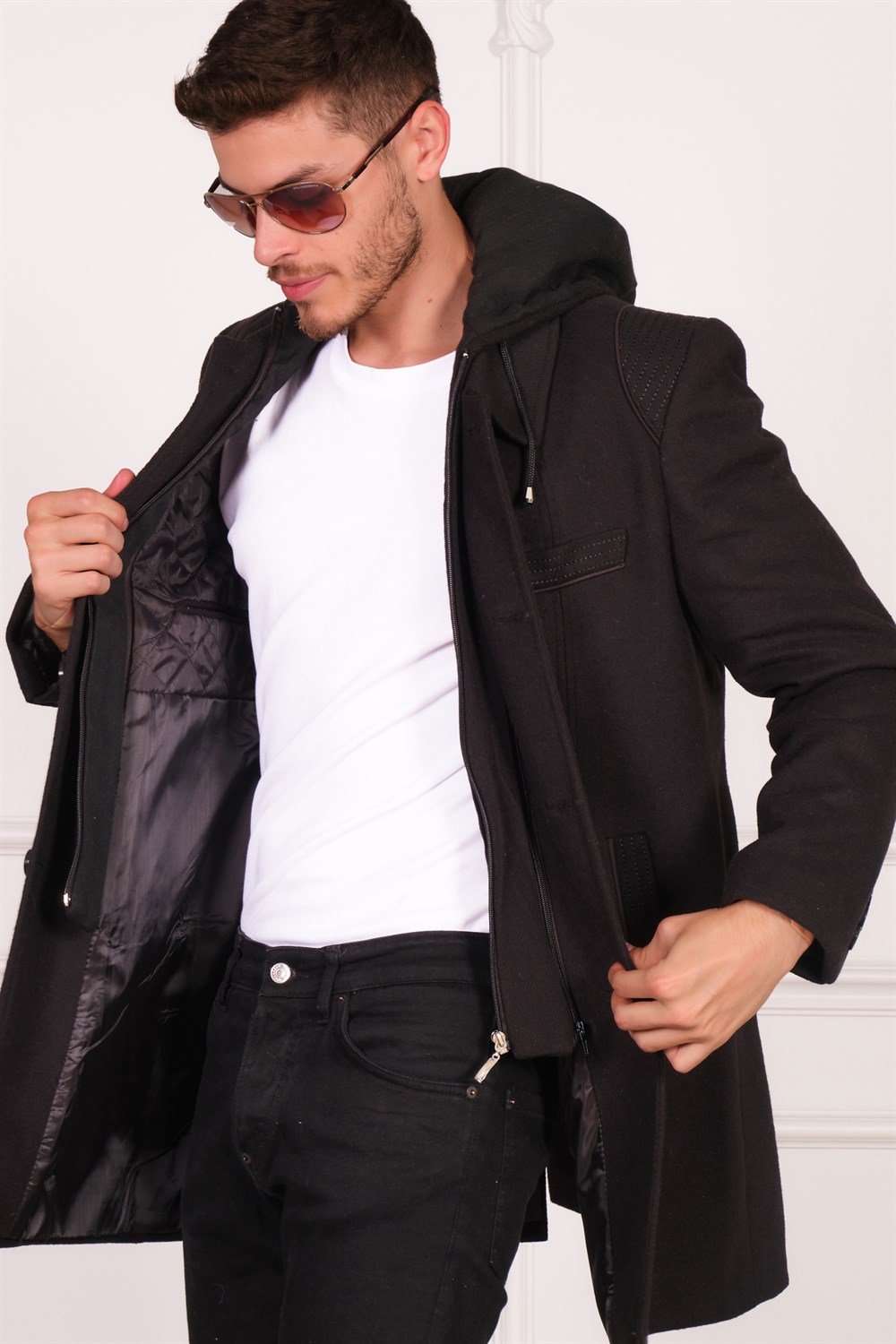 PLT8335 DEWBERRY ERKEK PALTO-DİAGONAL SİYAH