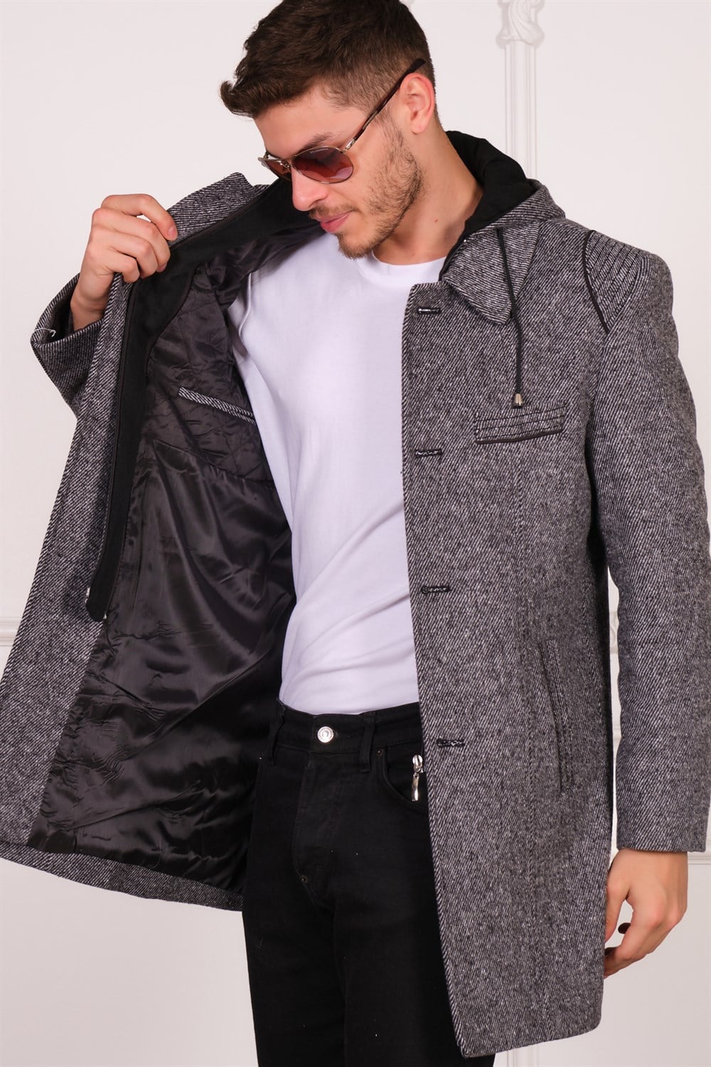 PLT8335 DEWBERRY ERKEK PALTO-DİAGONAL GRİ