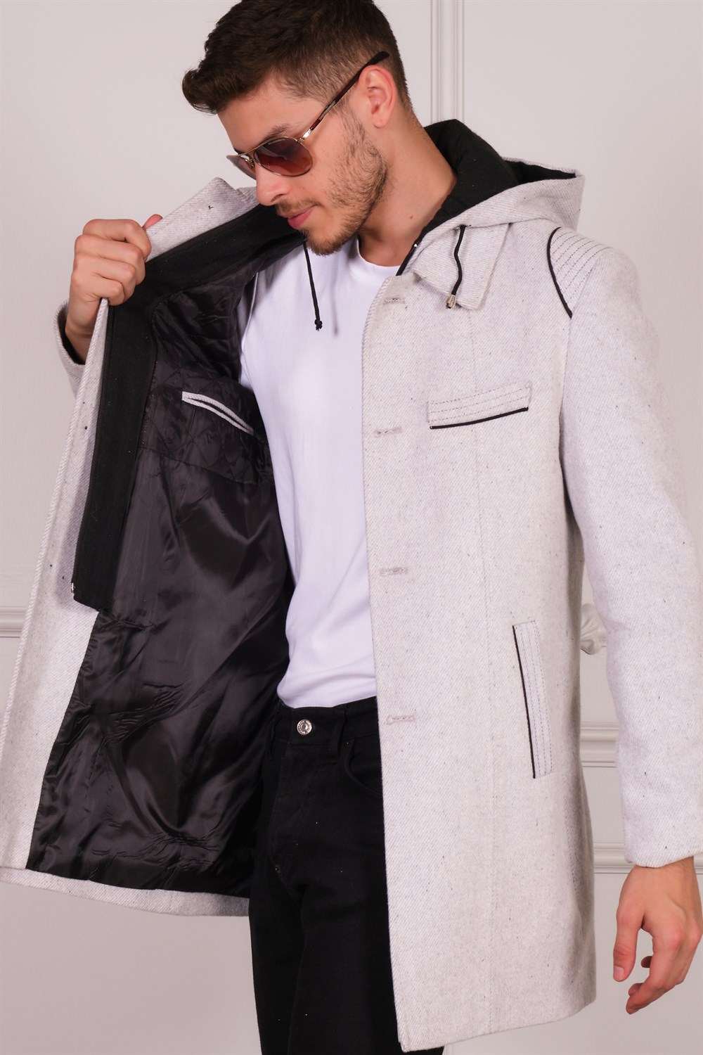PLT8335 DEWBERRY ERKEK PALTO-DİAGONAL AÇIK GRİ