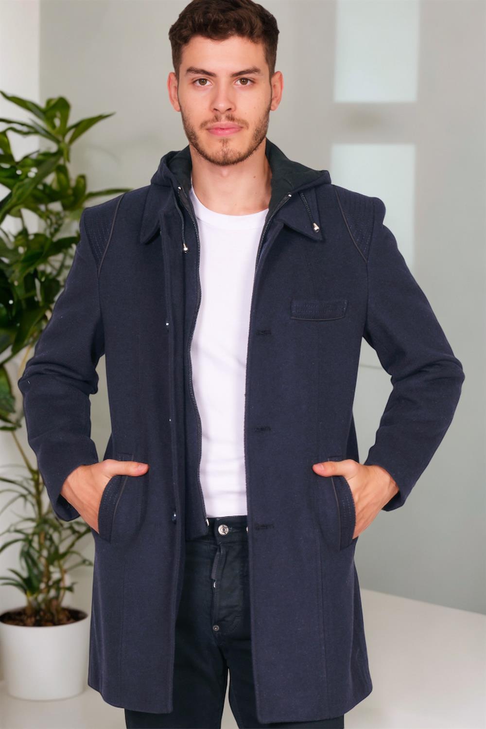 PLT8335 DEWBERRY ERKEK PALTO-KOYU DESENLİ LACİVERT